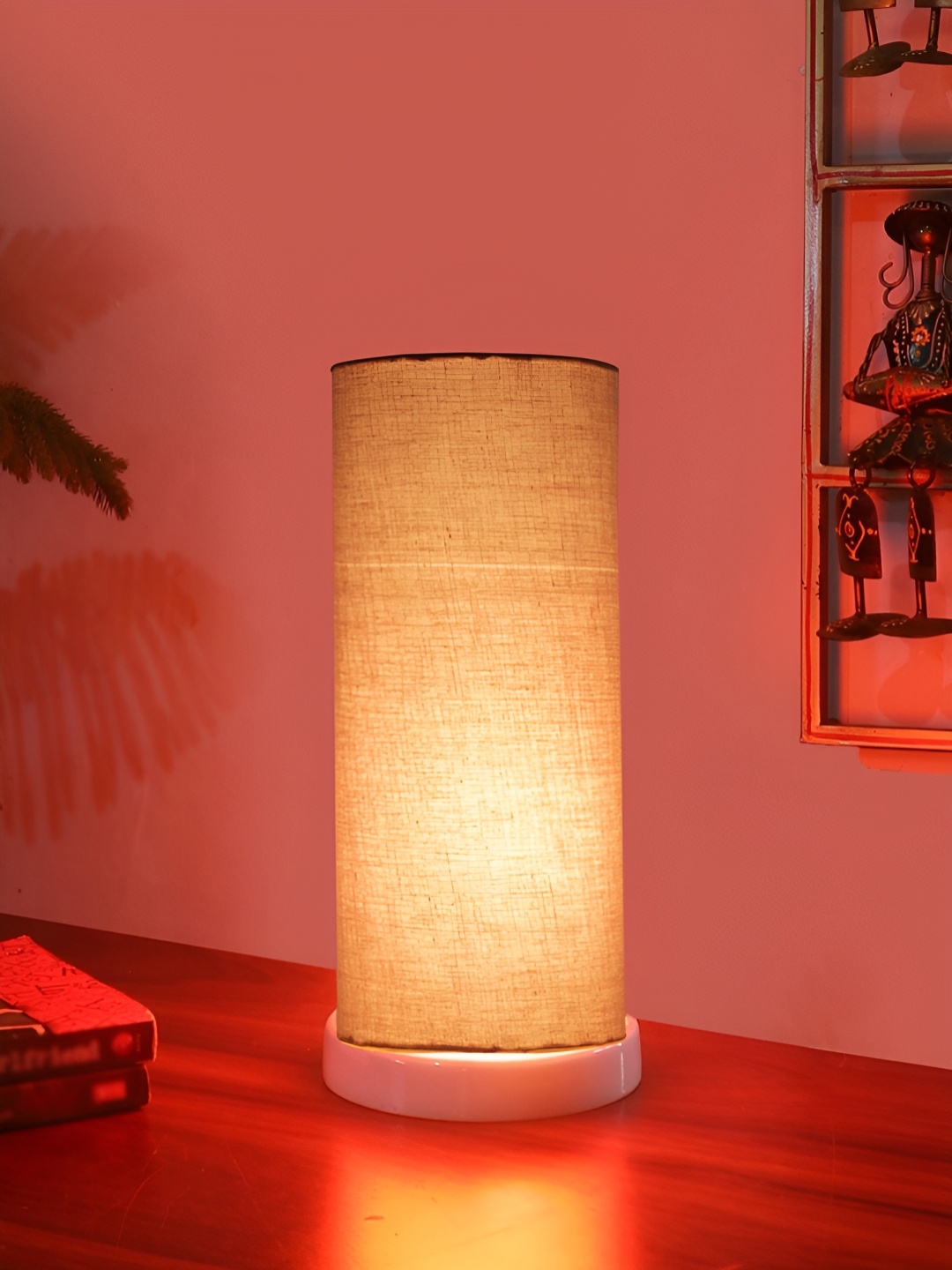 

Aura Grey Wood Cylindrical Shaped Table Lamp