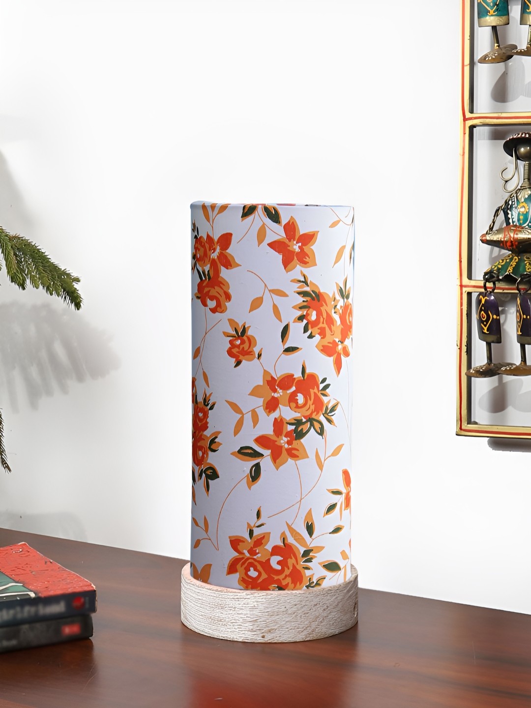 

Aura White Printed Wood Cylindrical Shaped Table Lamp