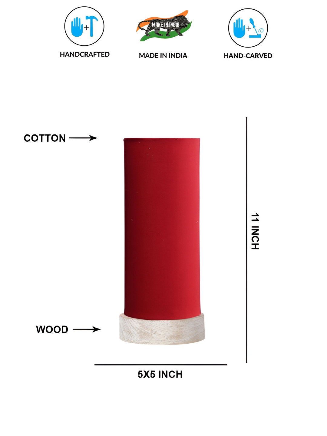 

Aura Red Wood Cylindrical Shaped Table Lamp