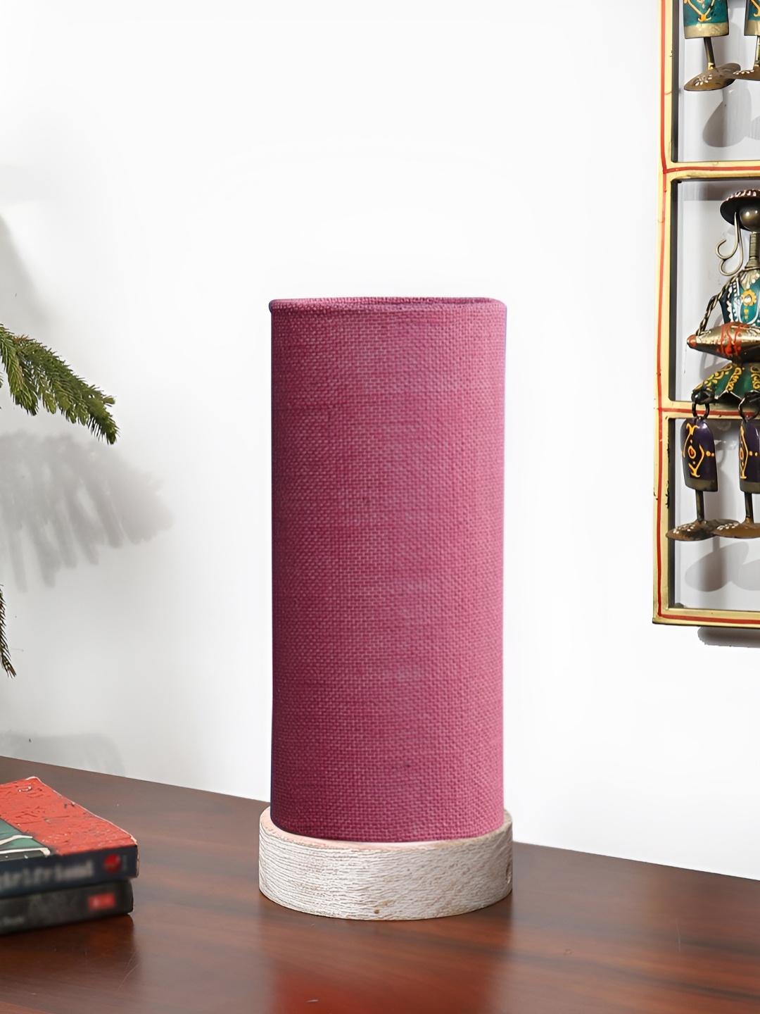 

Aura Pink Textured Wood Cylindrical Shaped Table Lamp