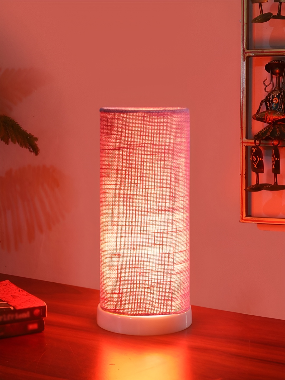 

Aura Pink Textured Wood Cylindrical Shaped Table Lamp