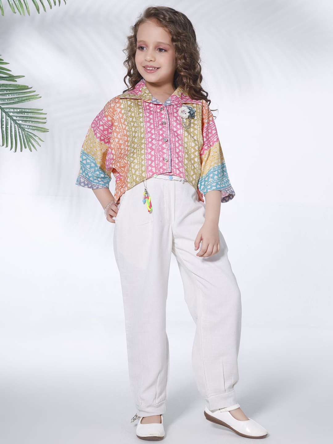 

Ministitch Girls Printed Pure Cotton Shirt With Joggers, Pink