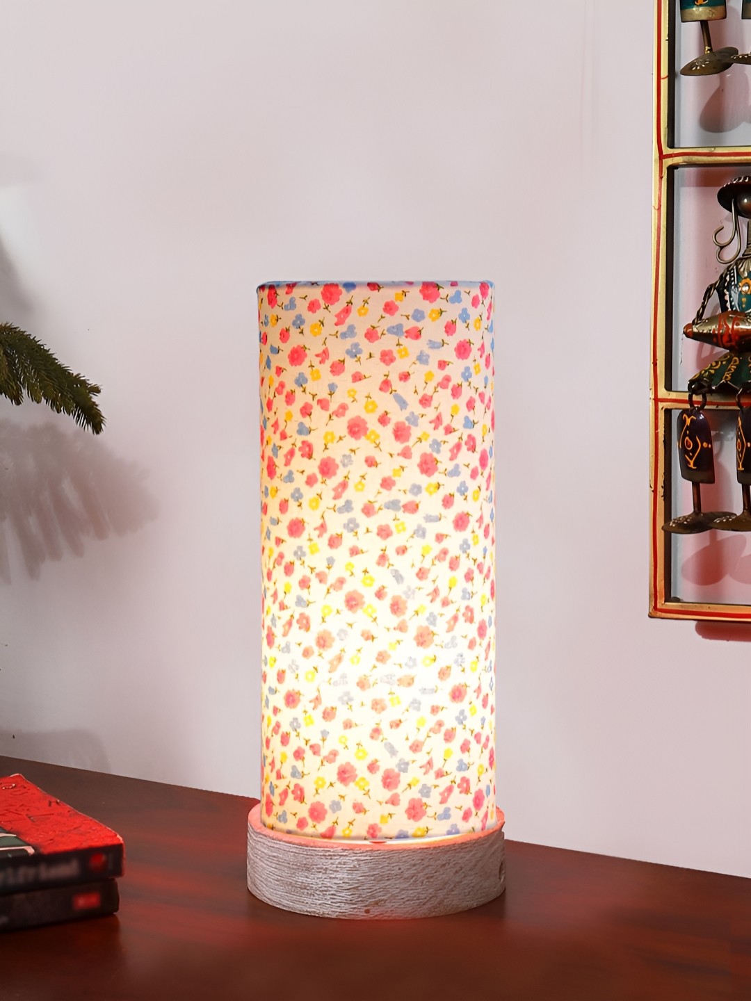 

Aura White Printed Wood Cylindrical Shaped Table Lamp