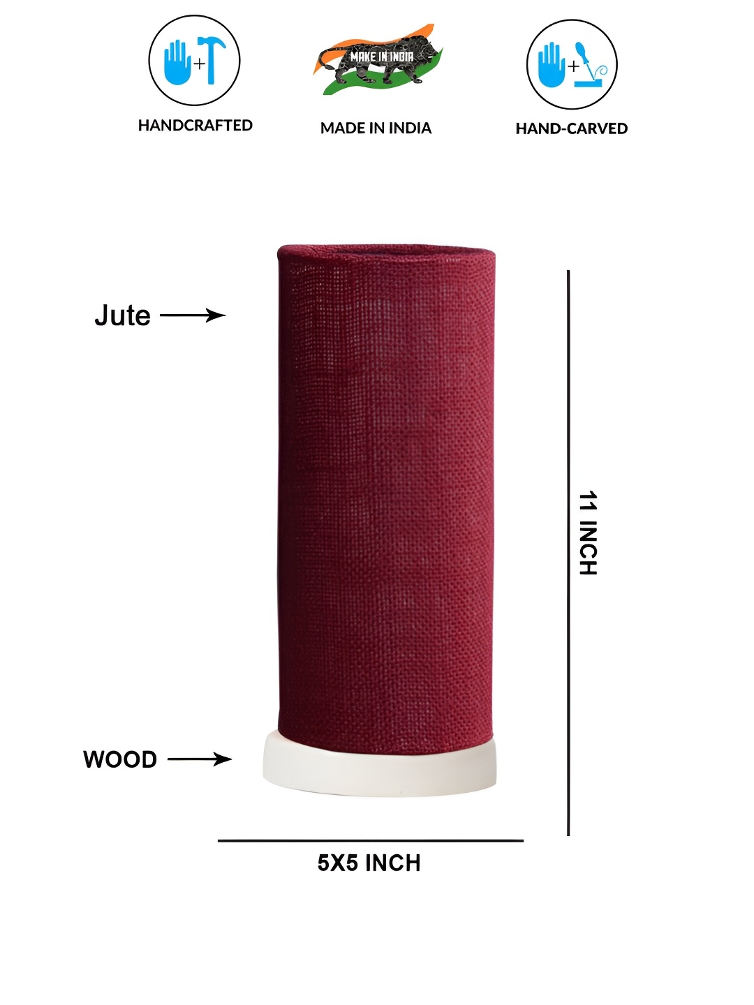 

Aura Maroon Textured Wood Traditional Cylindrical Shaped Table Lamp