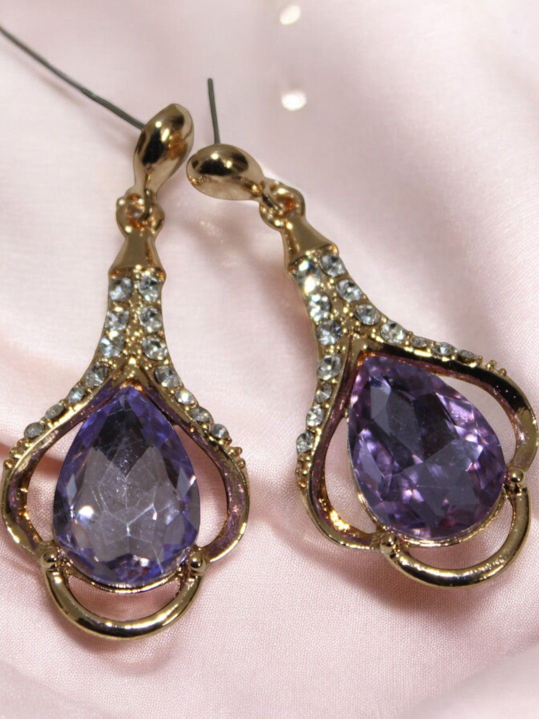 

Jolly Faces Gold-Plated Artificial Stones Studded Teardrop Shaped Drop Earrings