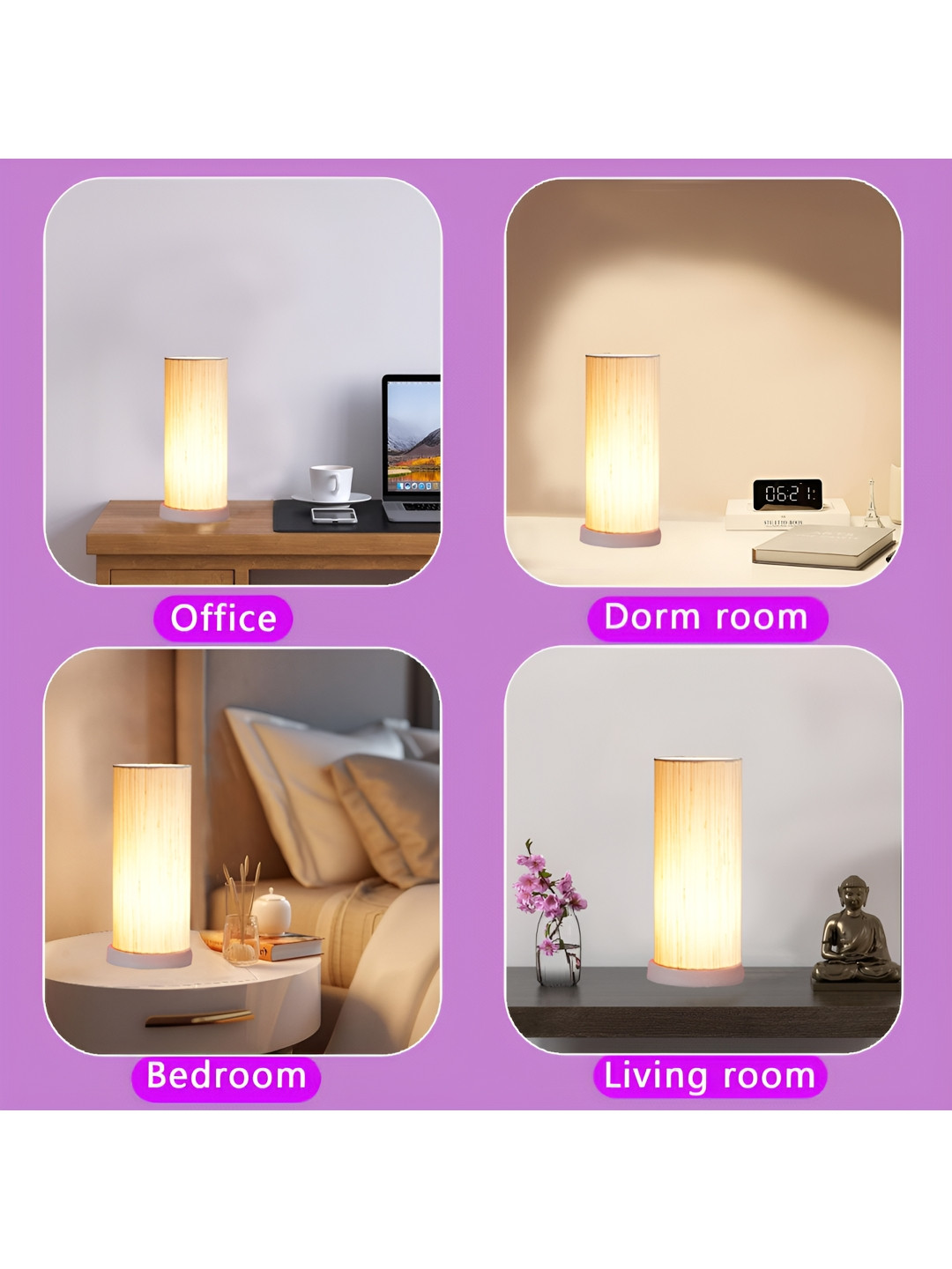 

Aura Off White Textured Wood Traditional Cylindrical Shaped Table Lamp