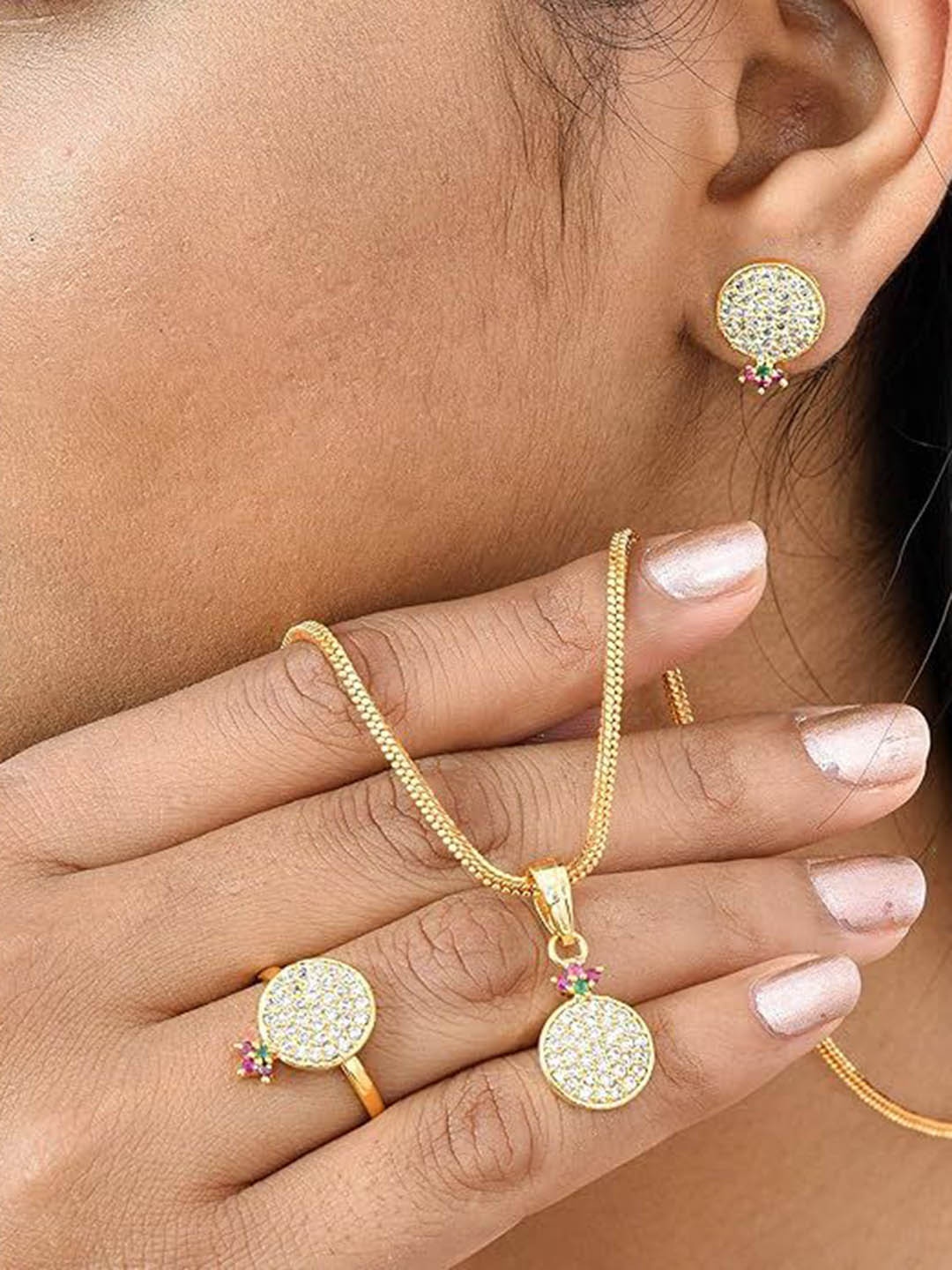

Kezlin Gold-Plated American Diamond-Studded Jewellery Set