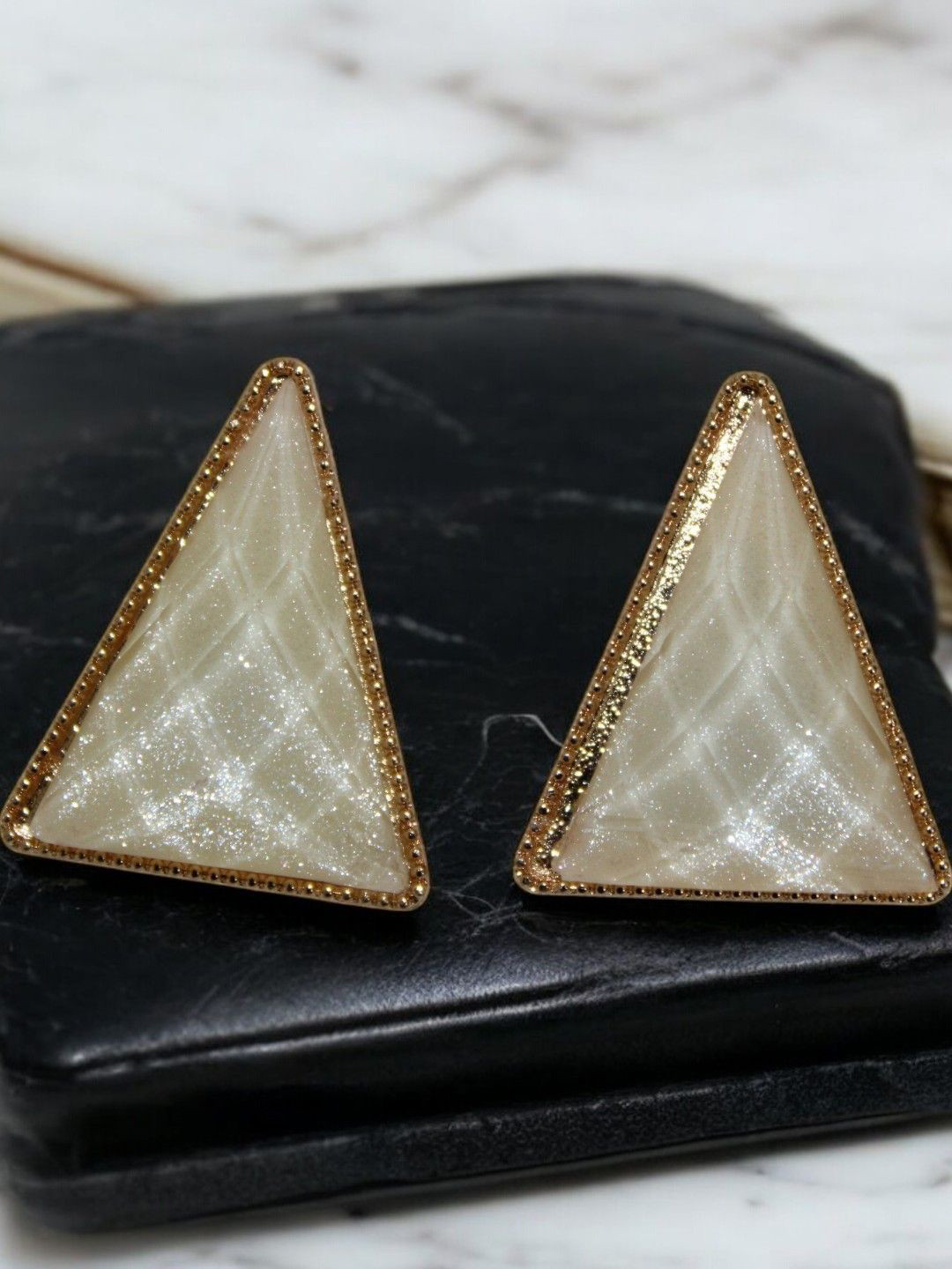 

Jolly Faces Gold-Plated Artifcial Stones Studded Triangular Shaped Studs, Cream