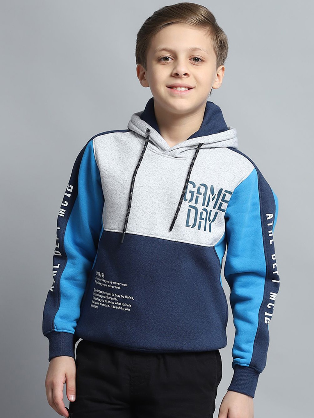 

Monte Carlo Boys Printed Hooded Full Sleeve Tracksuit, Navy blue