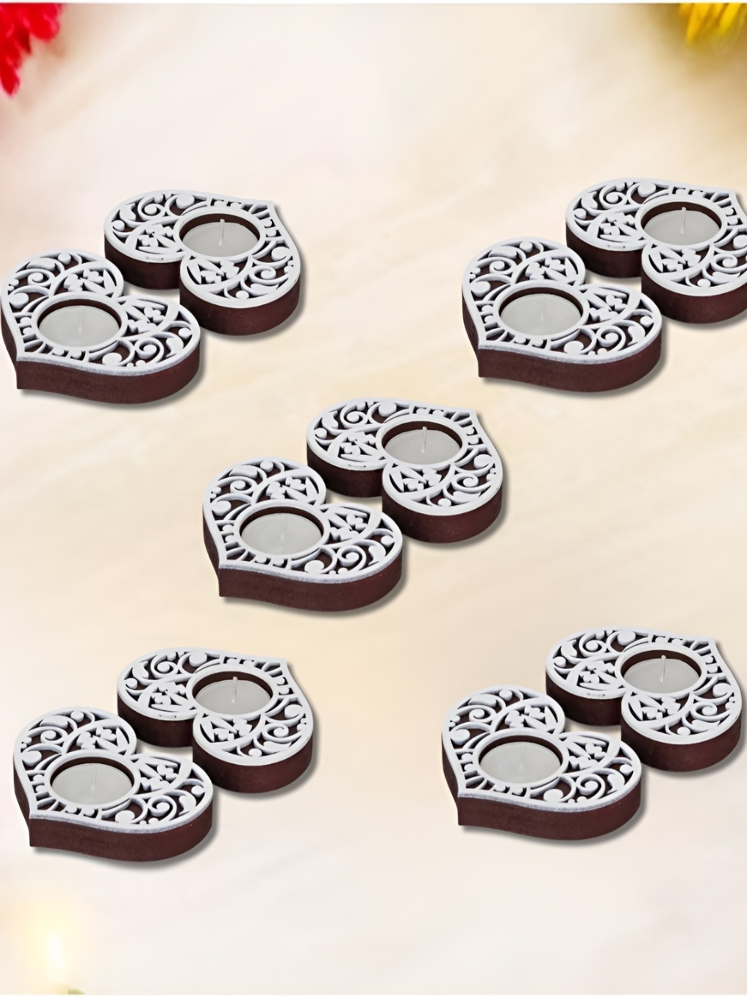 

eCraftIndia Brown & White 10 Pieces Wooden Candle Holder