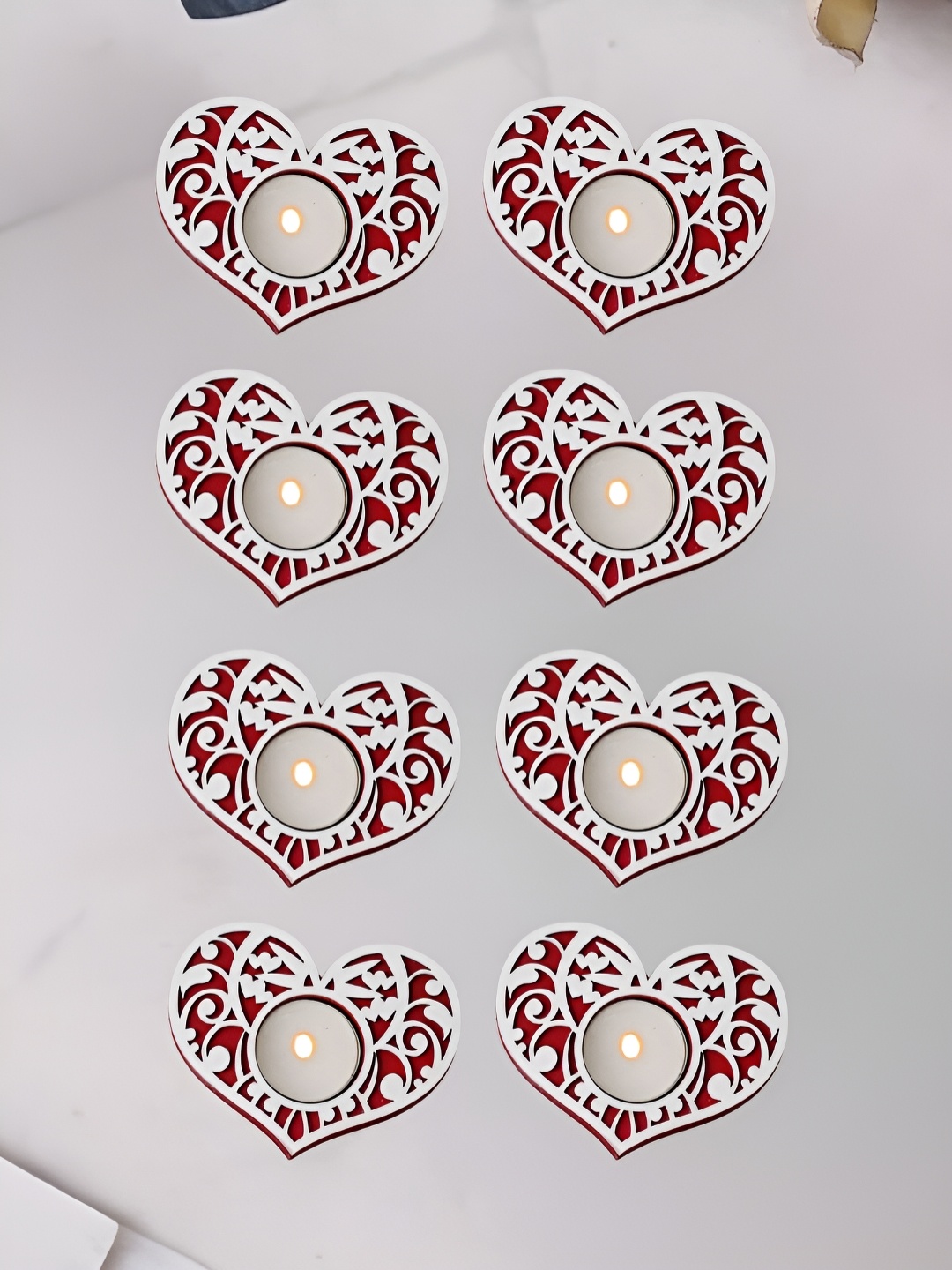 

eCraftIndia Red & White 8 Pieces Wooden Candle Holder
