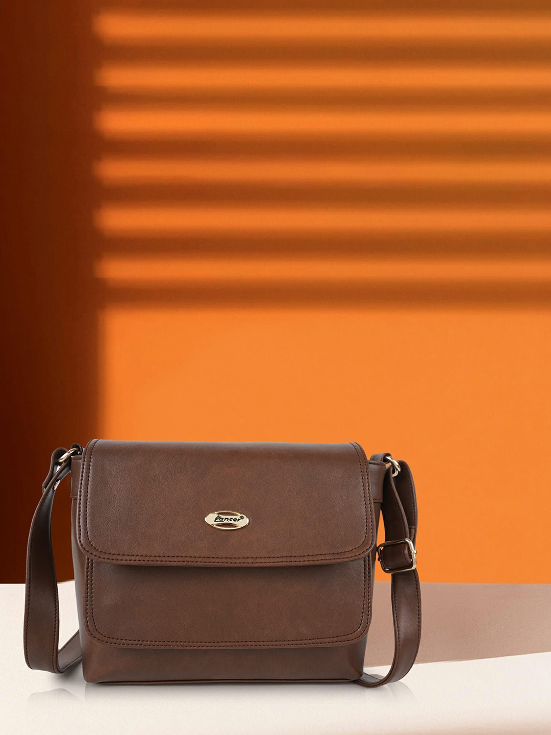 

Lancer Women Solid Vegan Leather Crossbody Sling Bag, Brown