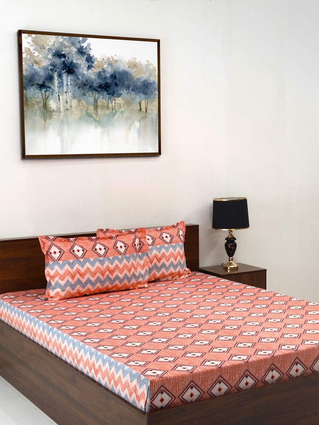 

Steve & Anderson Elevate Orange Printed 164 TC Queen Bedsheet Set 2.24 m X 2.54 m