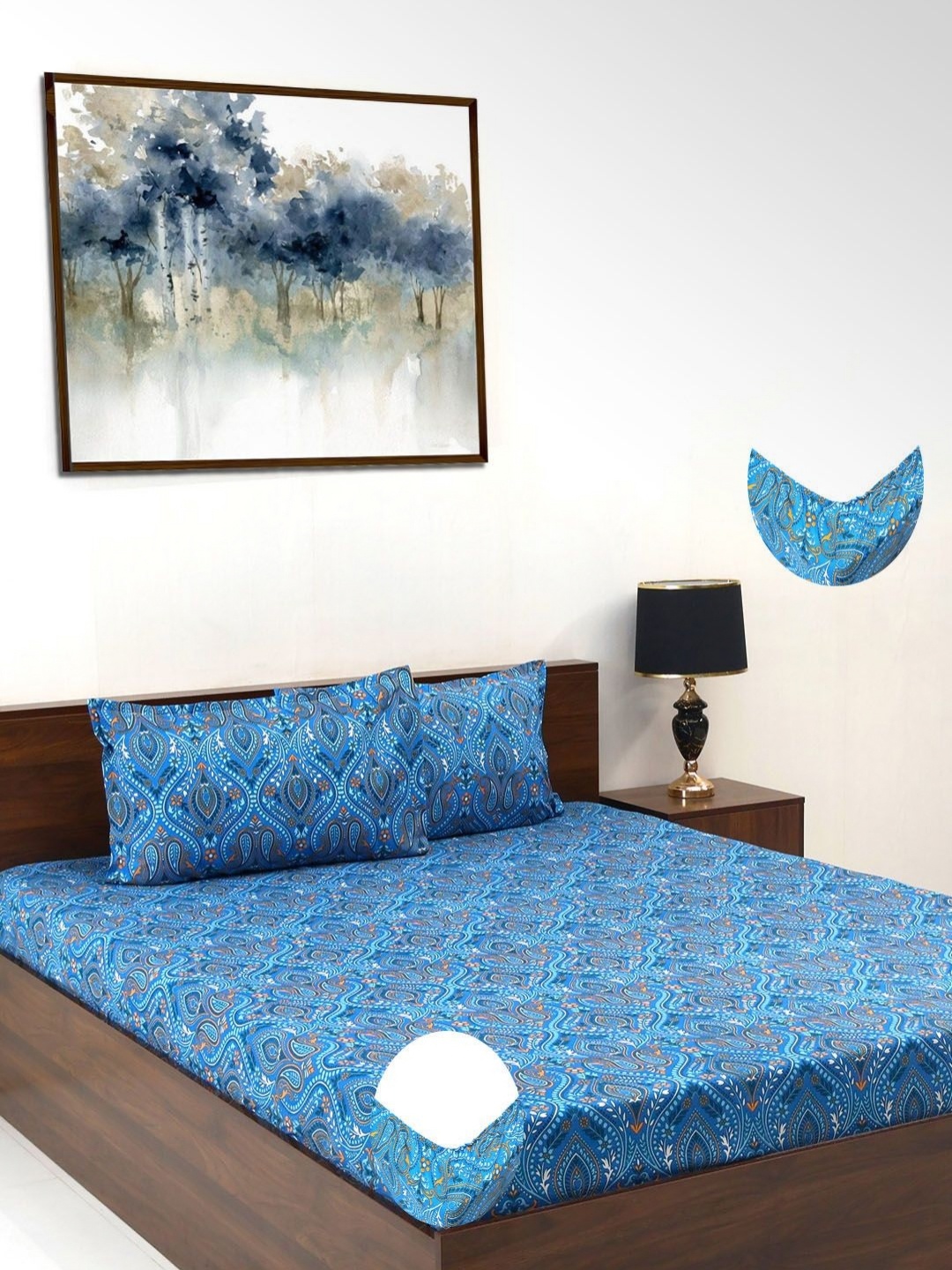 

Steve & Anderson Elevate Blue Motifs 164 TC King Bedsheet Set-1.83 m x 1.98 m x 0.2 m