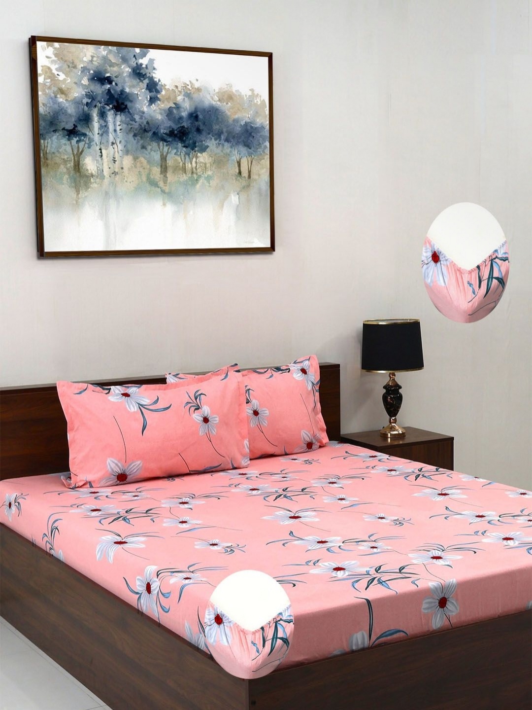 

Steve & Anderson Elevate Peach Printed 164 TC King Bedsheet Set 1.83 m X 1.98 m X 0.2 m