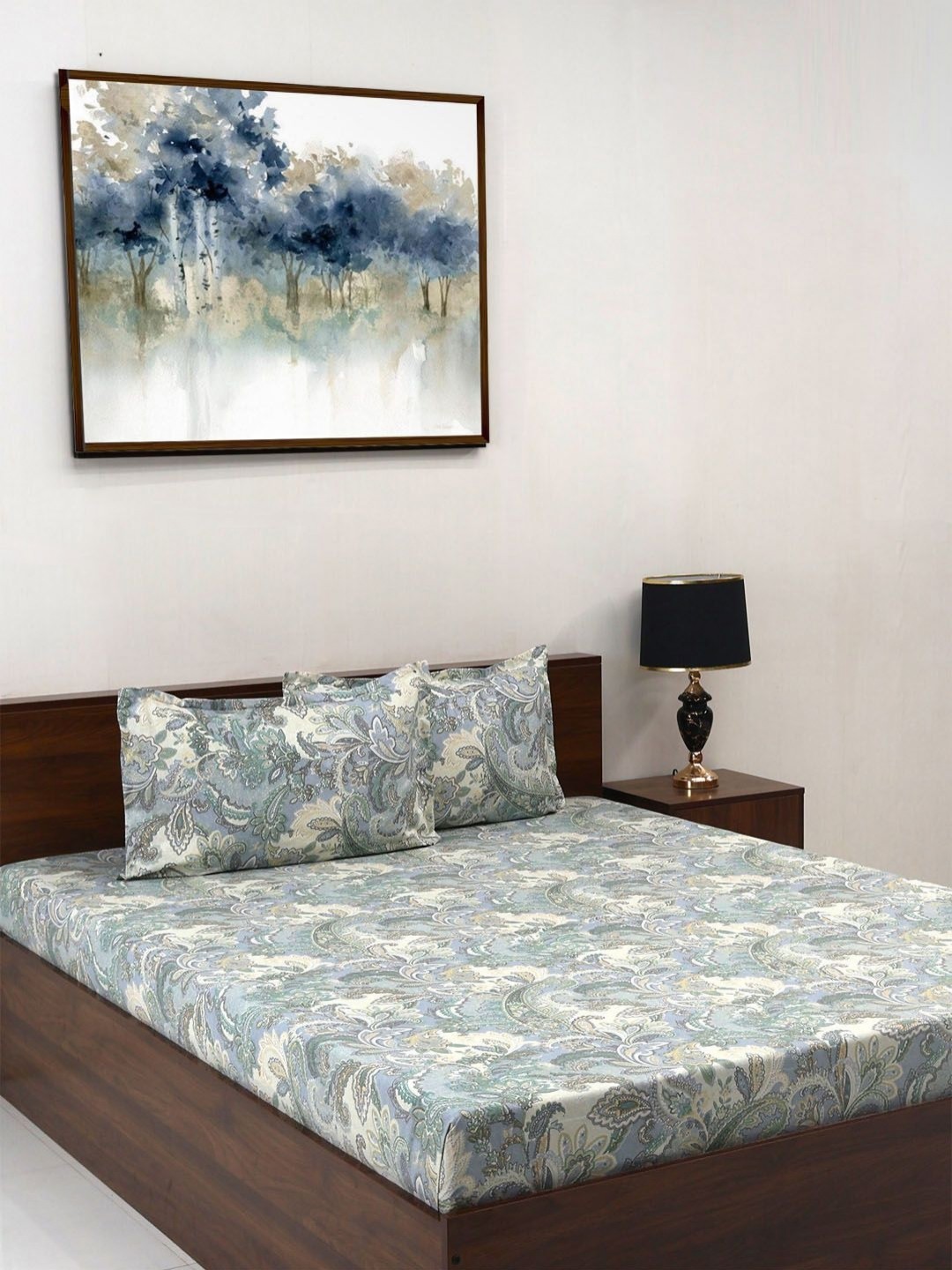 

Steve & Anderson Elevate Blue Printed 164 TC Queen Bedsheet Set-2.24 m x 2.54 m