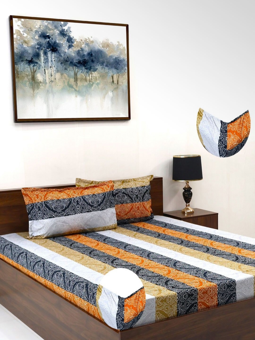 

Steve & Anderson Elevate White Printed 164 TC King Bedsheet Set 1.83 m X 1.98 m X 0.2 m