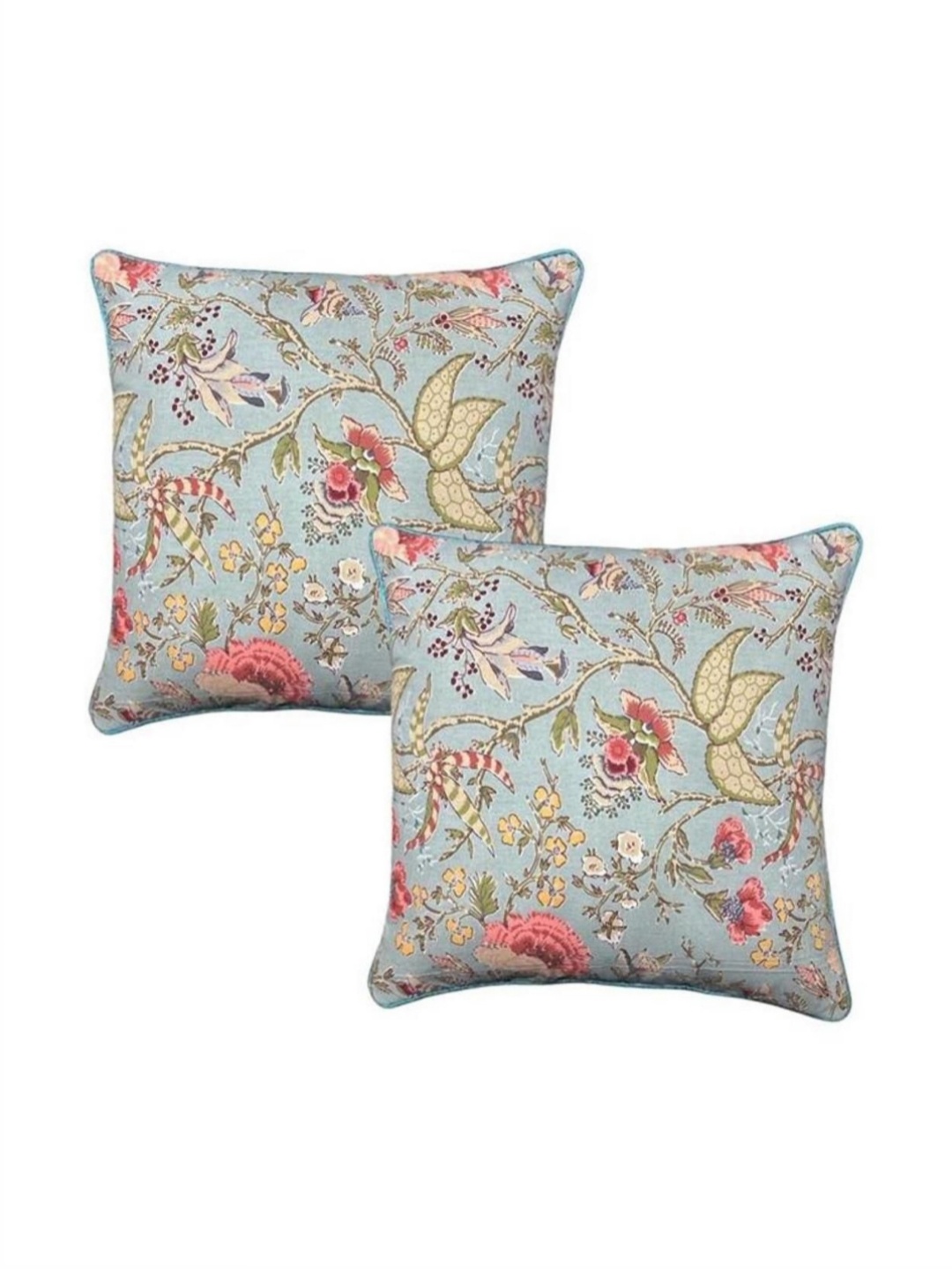 

TANLOOMS Blue & Green 2 Pieces Floral Printed Square Cotton Cushion Covers