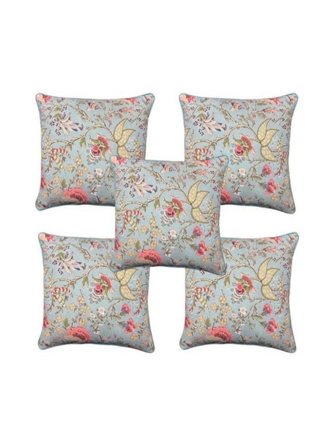 

TANLOOMS Blue & Green 5 Pieces Floral Printed Cotton Square Cushion Covers