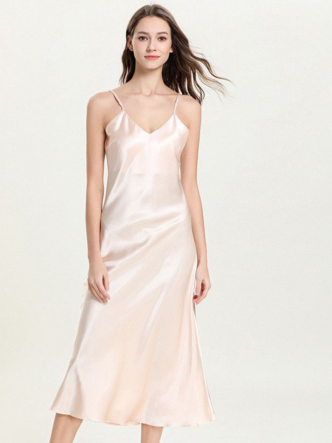 

ETC Shoulder Straps Sleeveless Maxi Nightdress, Champagne