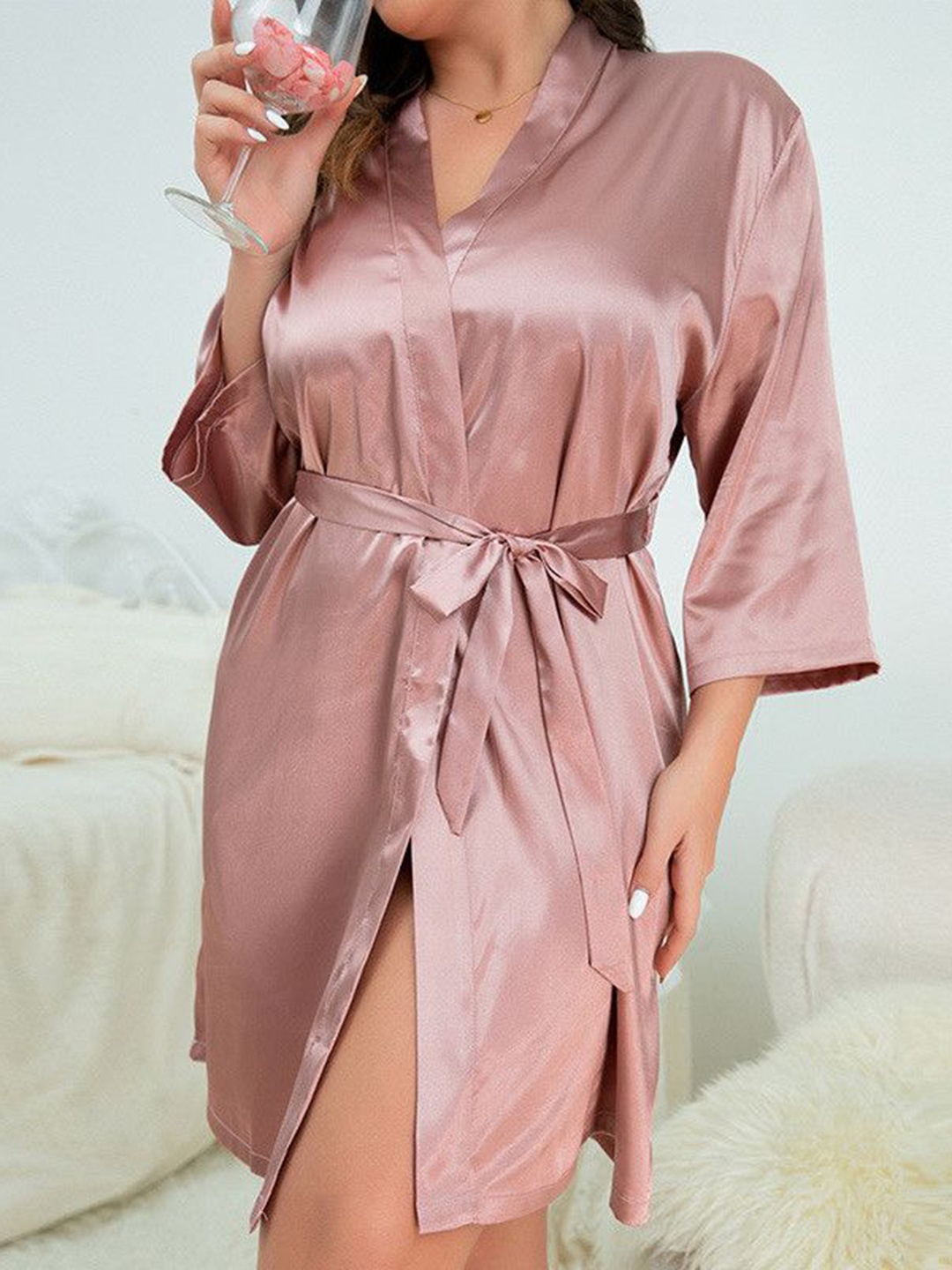 

ETC V Neck Knee Length Nightdress, Pink