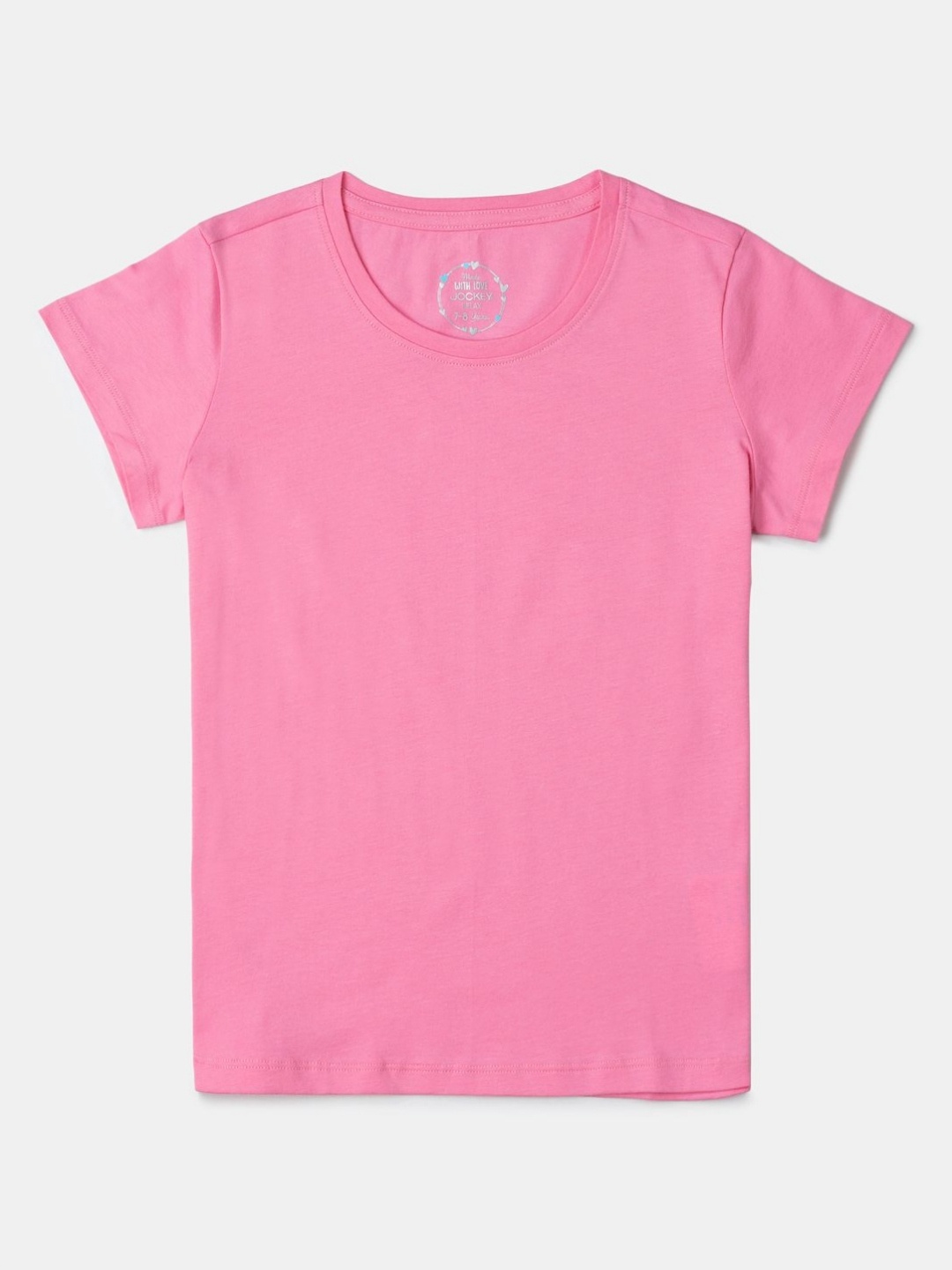 

Jockey Girl's Super Combed Cotton Solid Regular Fit Round Neck Short Sleeve T-Shirt - RG02, Pink