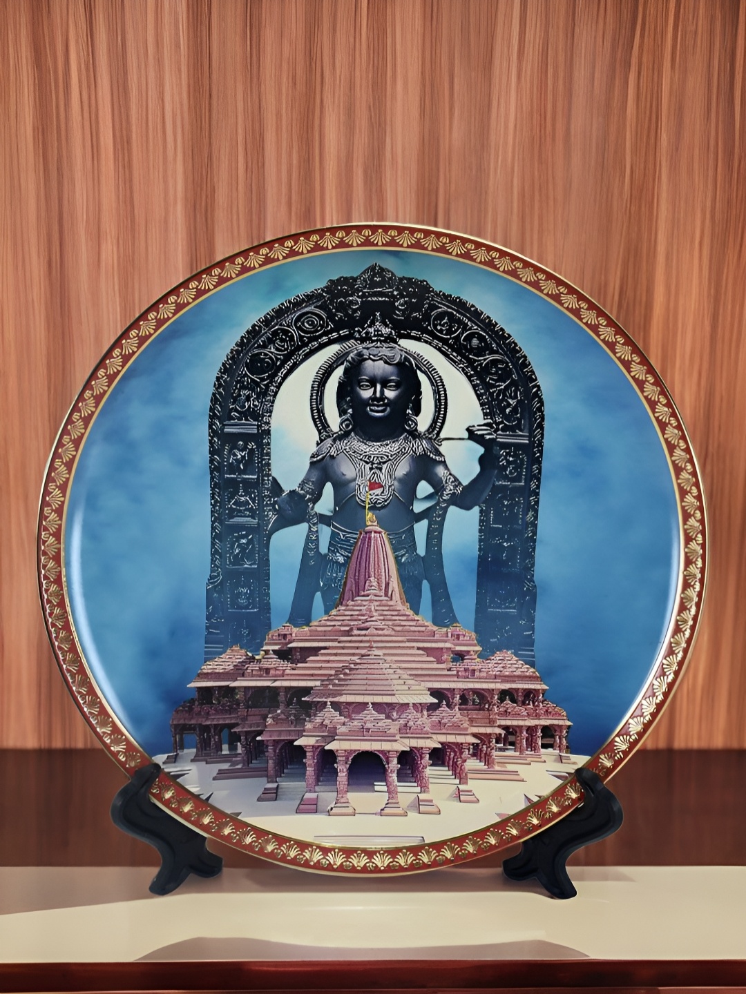 

The Decor Lane Blue & Black Printed Ceramic Wall Plate With Stand