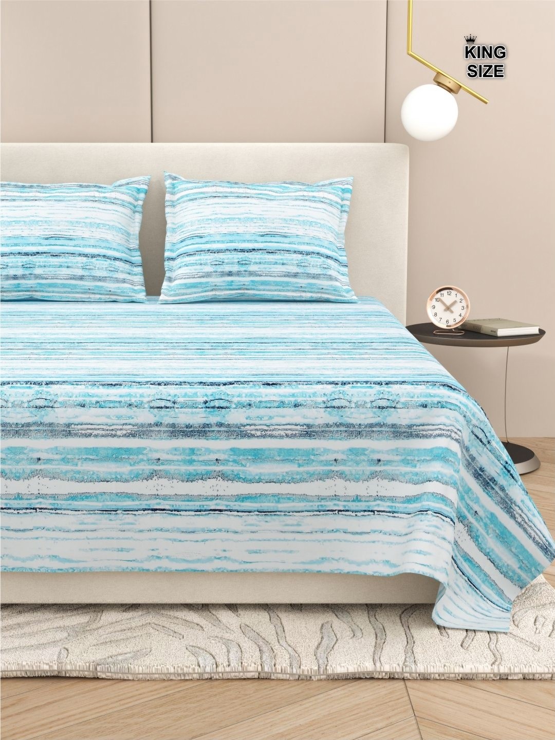 

DREAM WEAVERZ Striped King Size Bedsheet With 2 Pillow Cover, Blue