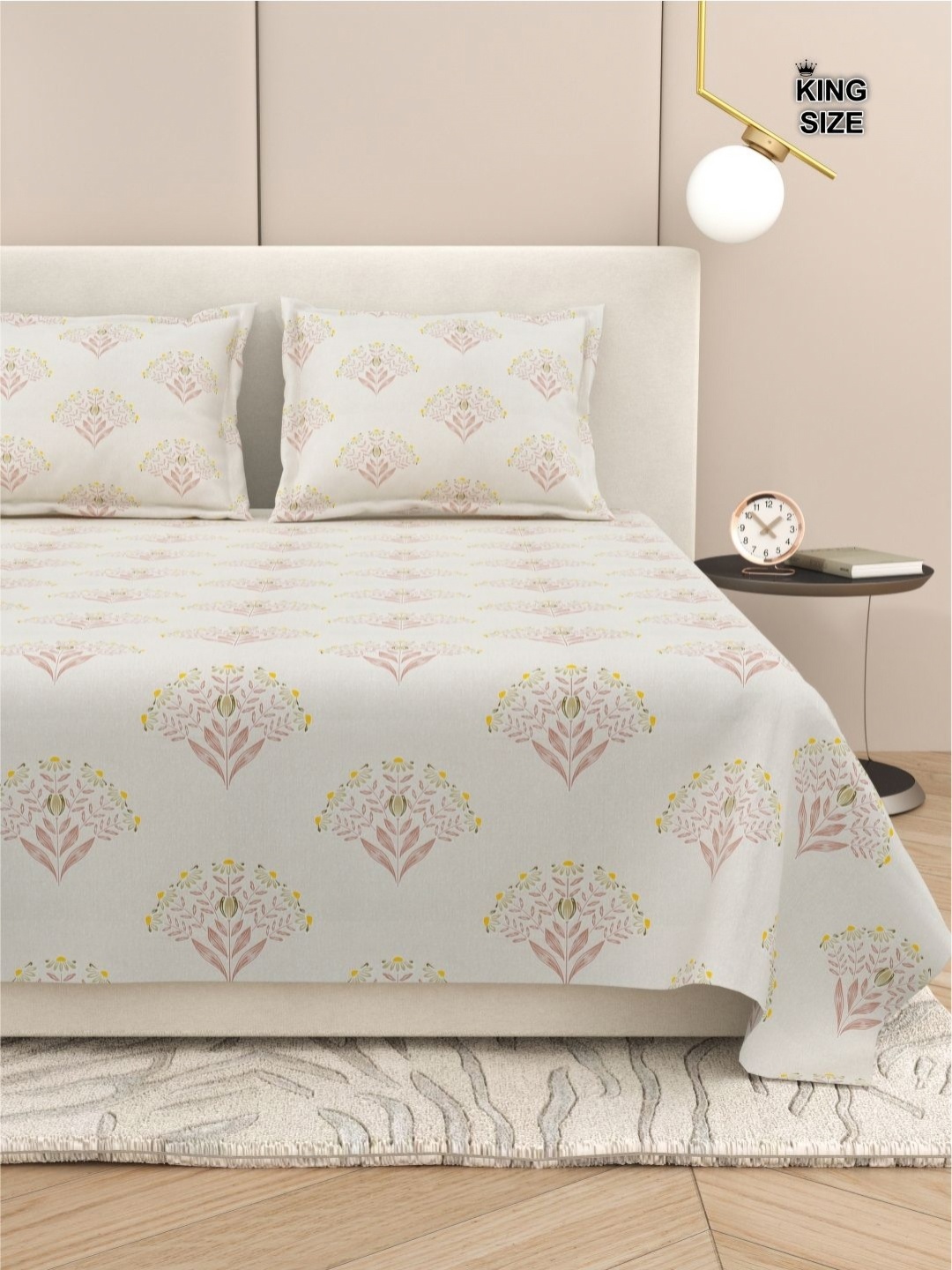 

DREAM WEAVERZ Floral King Size Bedsheet With 2 Pillow Cover, Pink