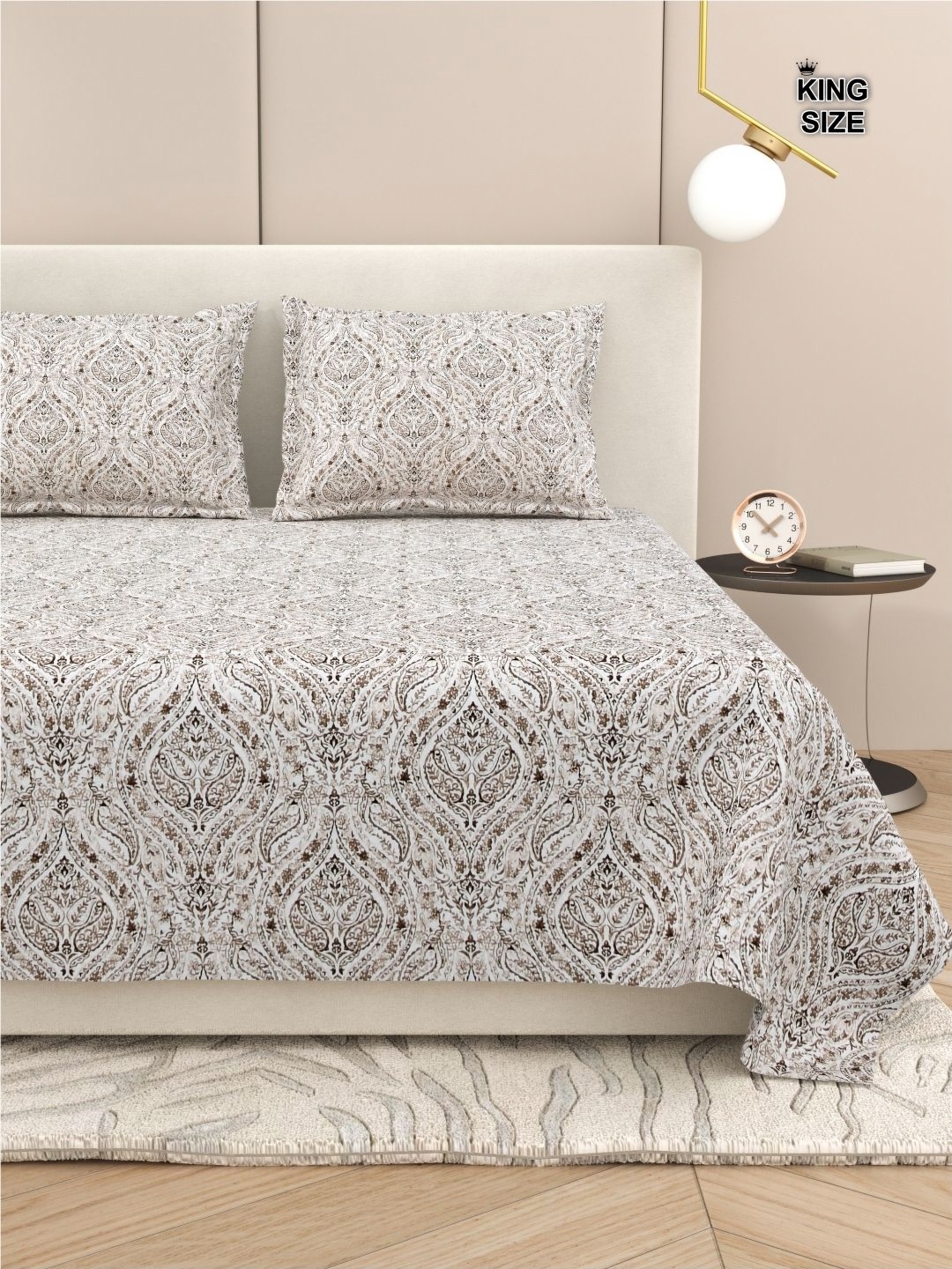 

DREAM WEAVERZ Ethnic Motifs King Size Bedsheet With 2 Pillow Cover, White