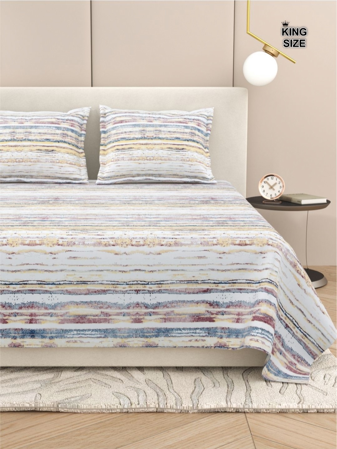 

DREAM WEAVERZ Striped King Size Bedsheet With 2 Pillow Cover, White