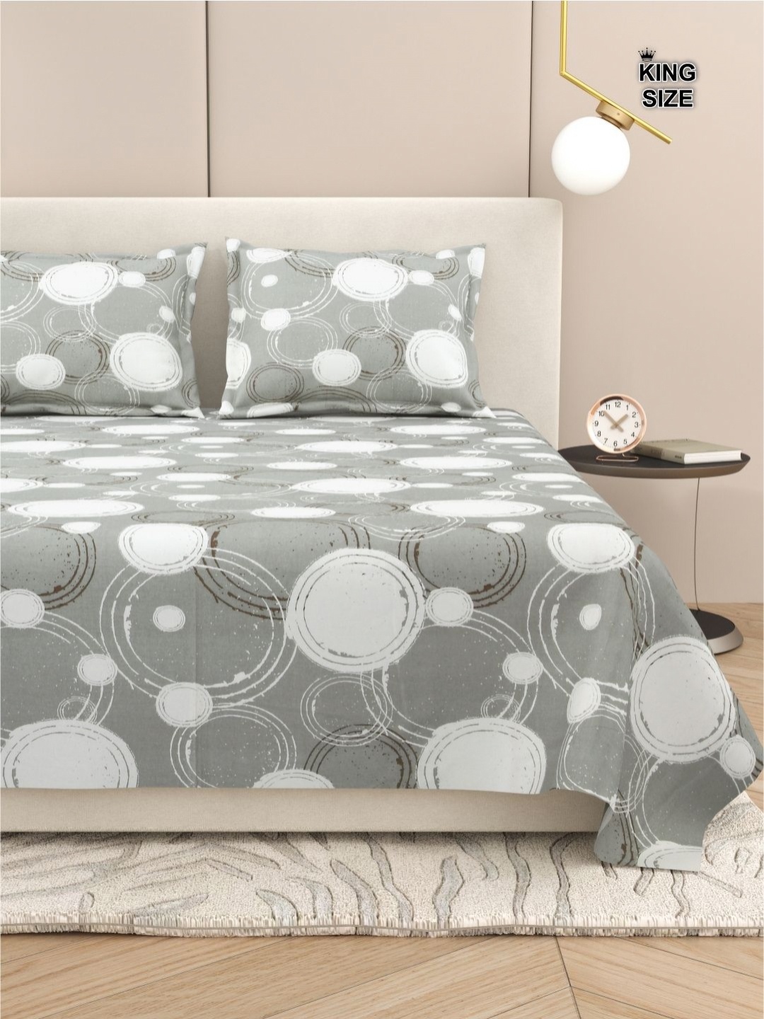 

DREAM WEAVERZ Abstract King Size Bedsheet With 2 Pillow Cover, Grey