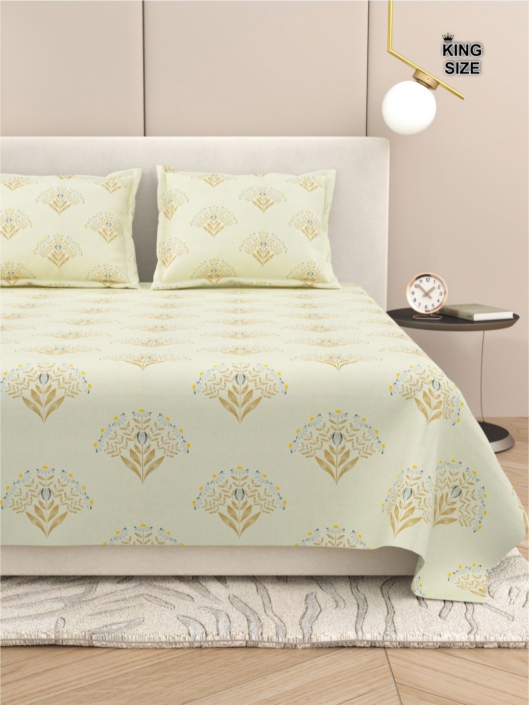 

DREAM WEAVERZ Floral King Size Bedsheet With 2 Pillow Cover, Yellow