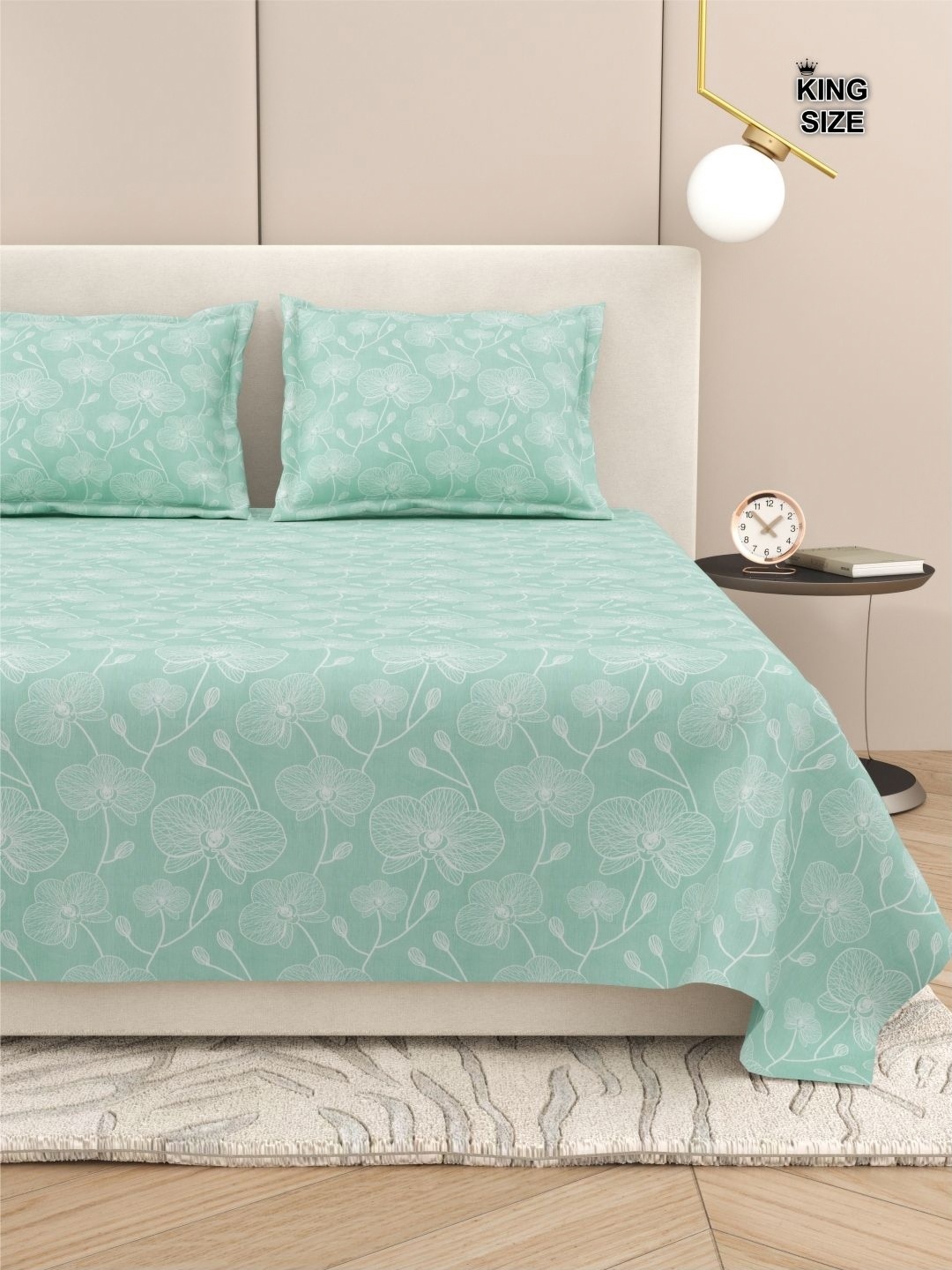 

DREAM WEAVERZ Floral King Size Bedsheet With 2 Pillow Cover, Green