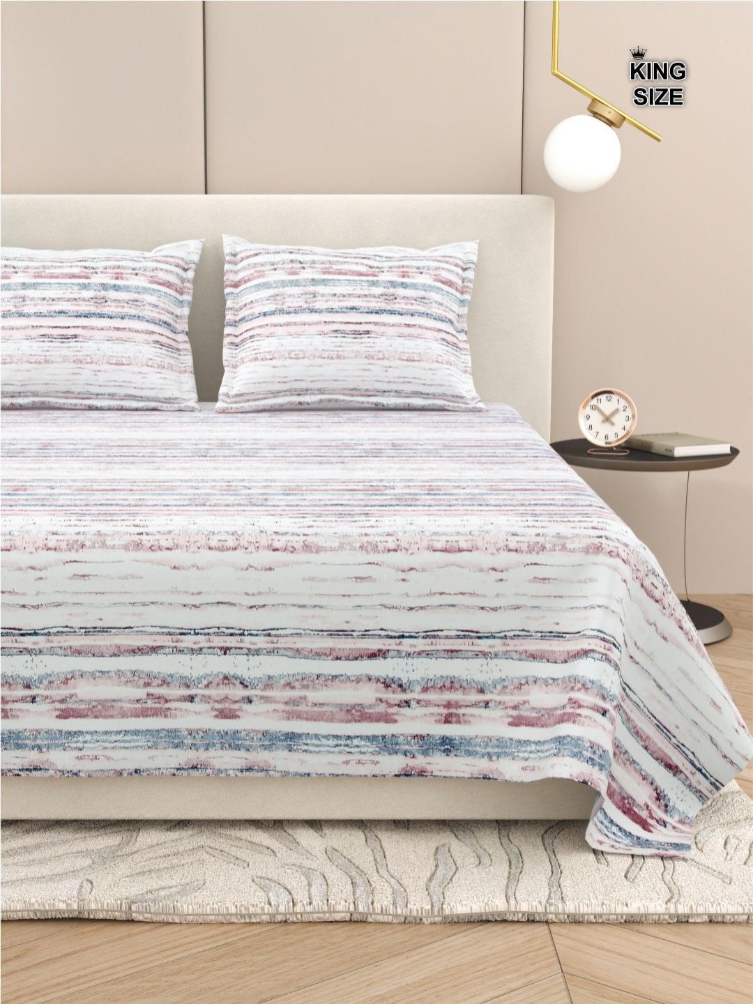 

DREAM WEAVERZ Striped King Size Bedsheet With 2 Pillow Cover, White