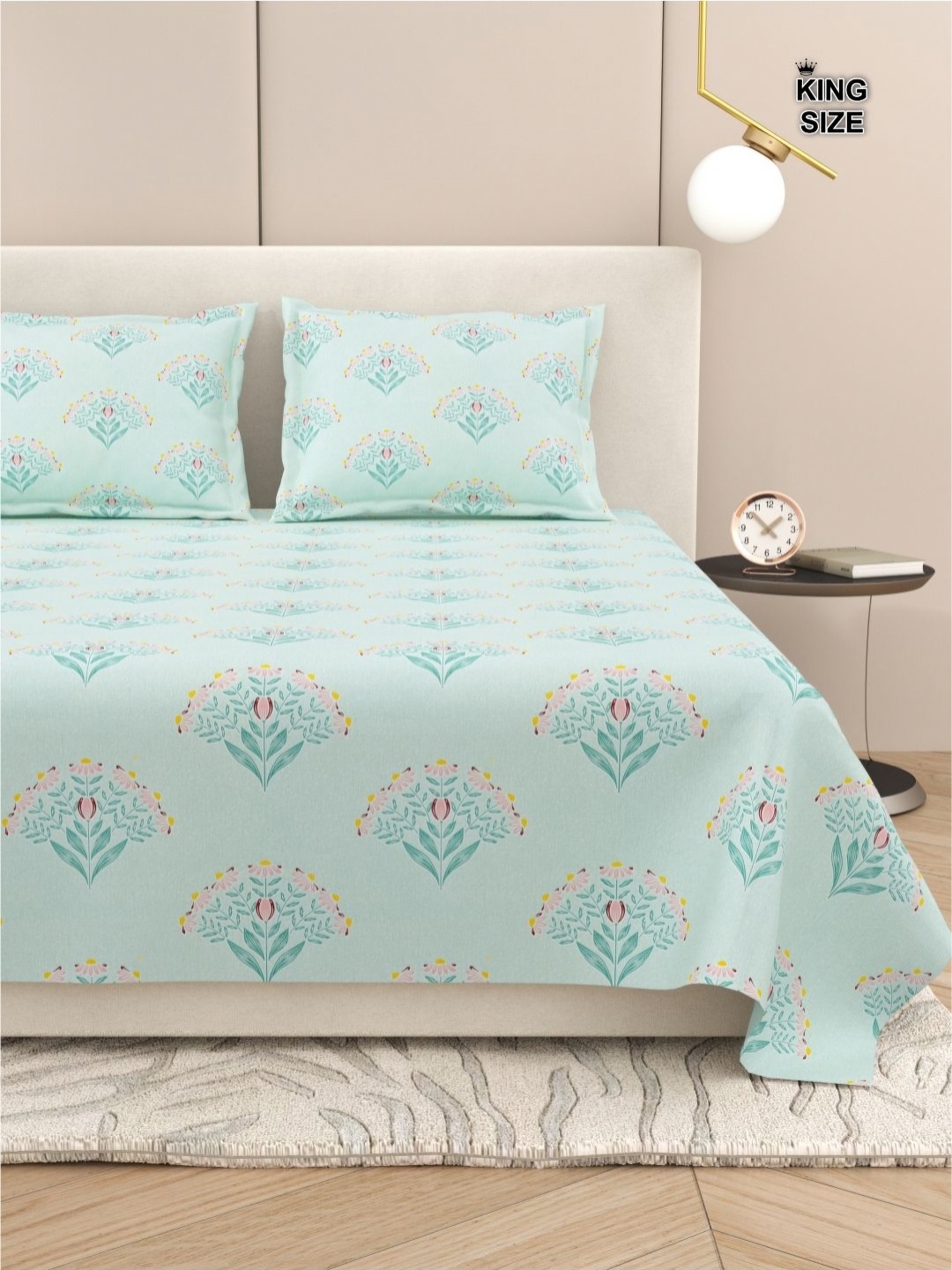 

DREAM WEAVERZ Floral King Size Bedsheet With 2 Pillow Cover, Green