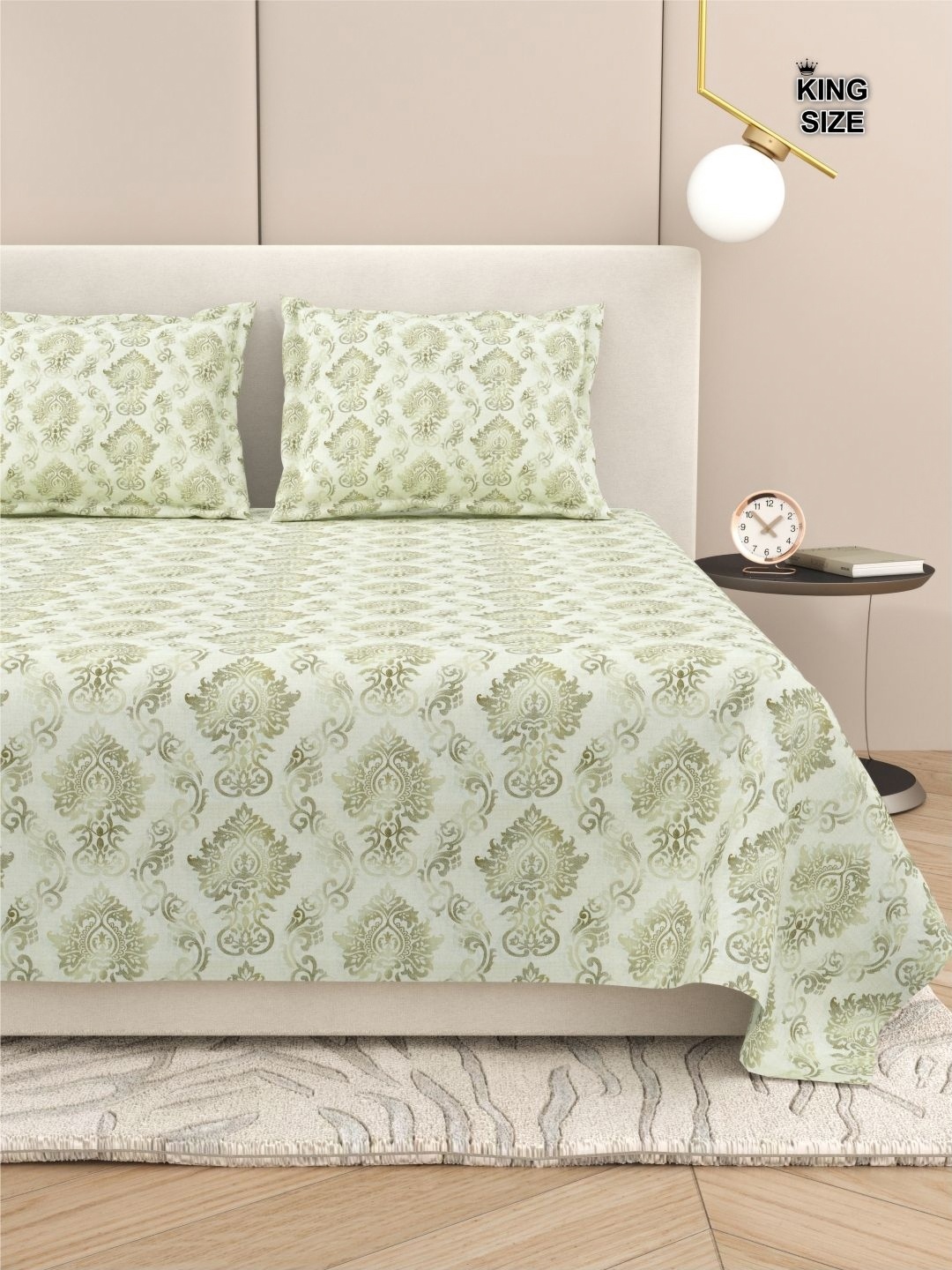 

DREAM WEAVERZ Green & Off White Ethnic Motifs 220 TC King Bedsheet with 2 Pillow Covers