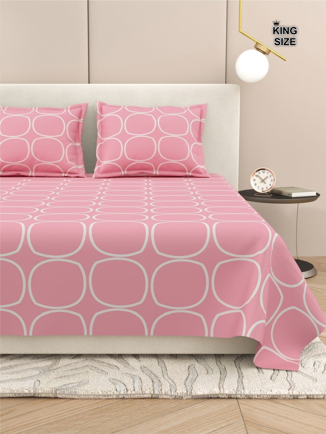 

DREAM WEAVERZ Pink & White 220 TC King Bedsheet with 2 Pillow Covers