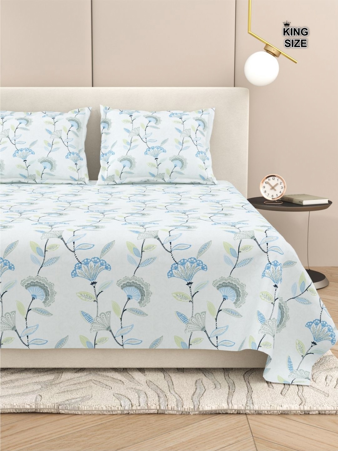 

DREAM WEAVERZ Floral King Size Bedsheet With 2 Pillow Cover, White
