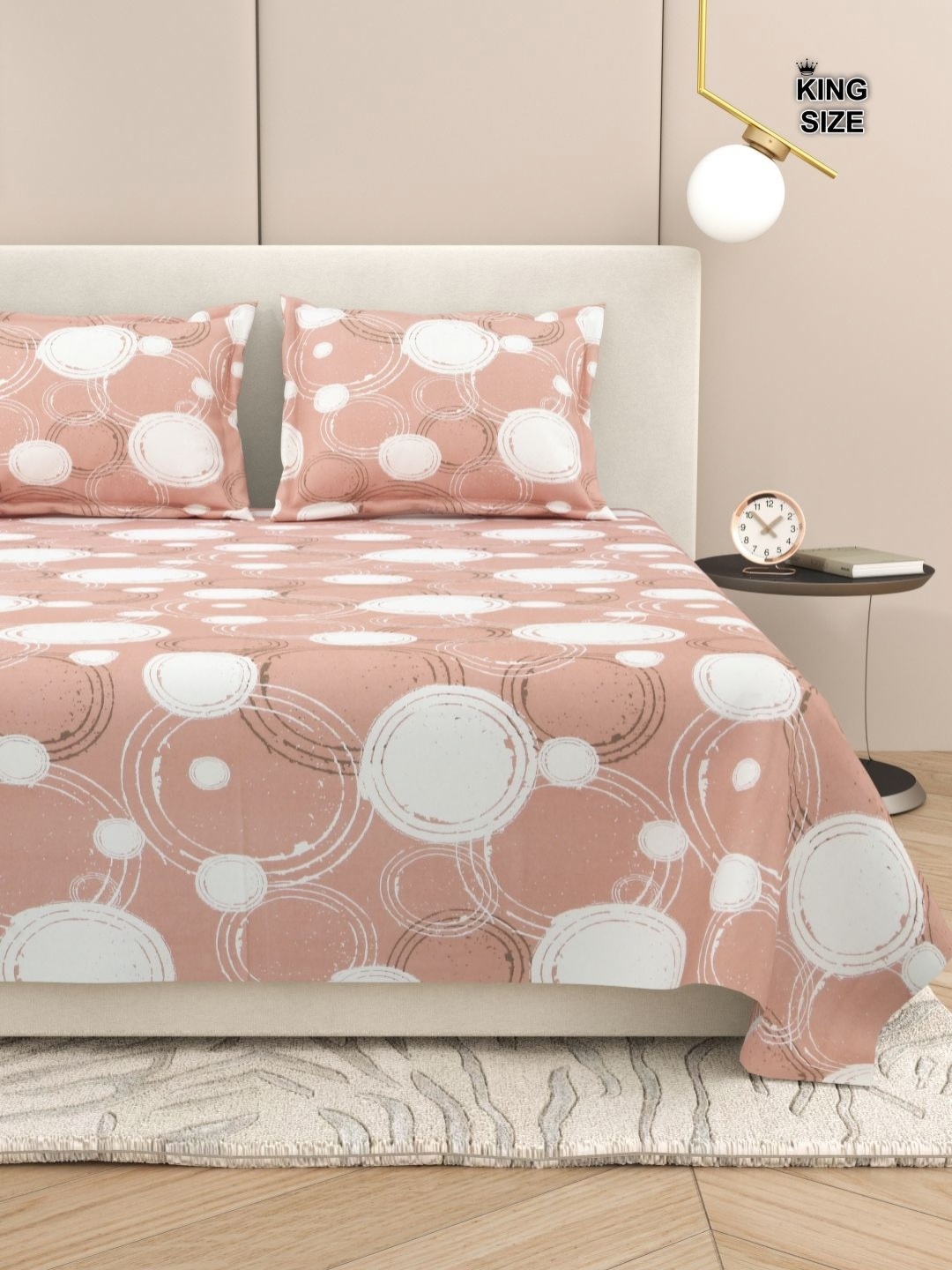 

DREAM WEAVERZ Abstract King Size Bedsheet With 2 Pillow Cover, Peach