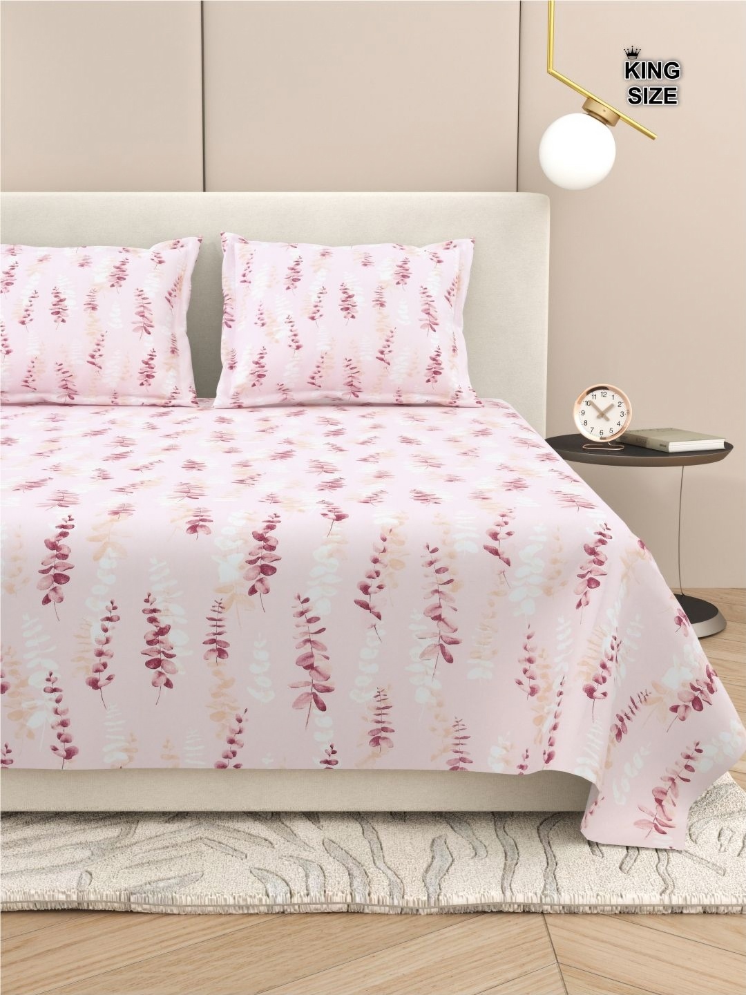 

DREAM WEAVERZ Floral King Size Bedsheet With 2 Pillow Cover, Pink