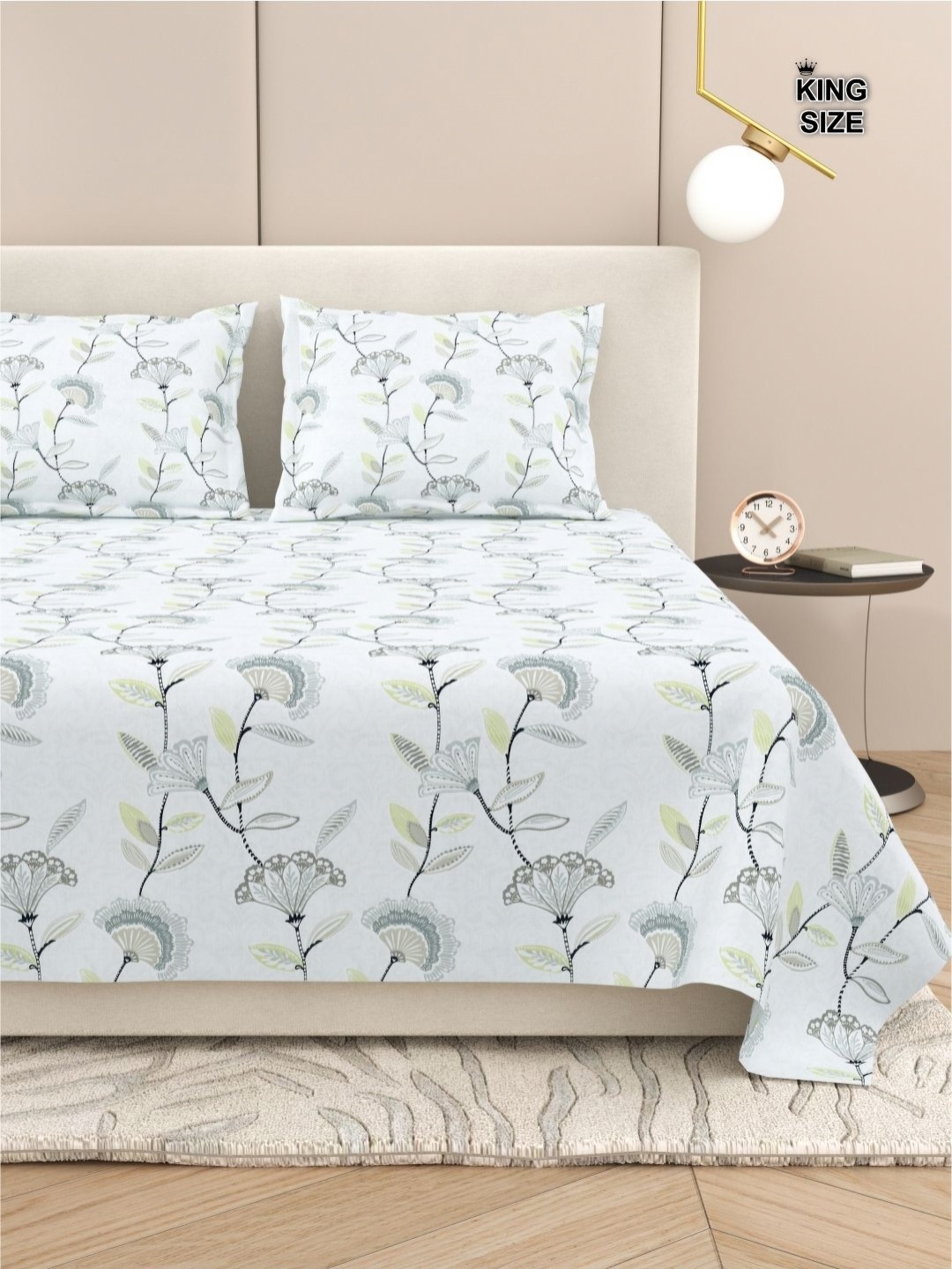 

DREAM WEAVERZ Floral King Size Bedsheet With 2 Pillow Cover, White