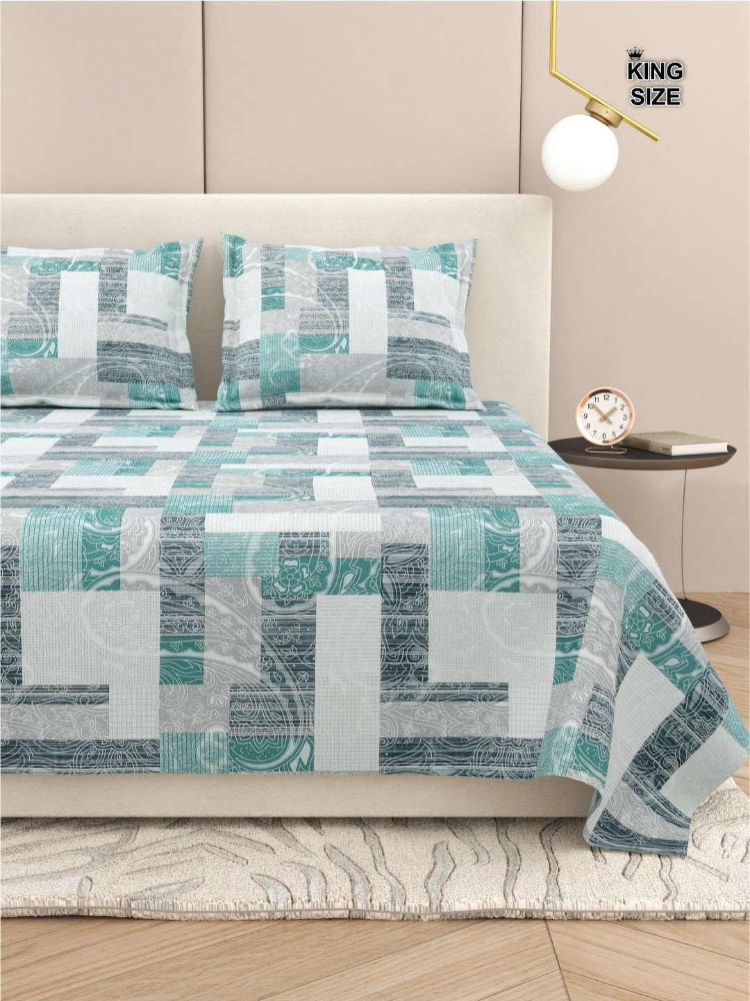 

DREAM WEAVERZ Abstract King Size Bedsheet With 2 Pillow Cover, White