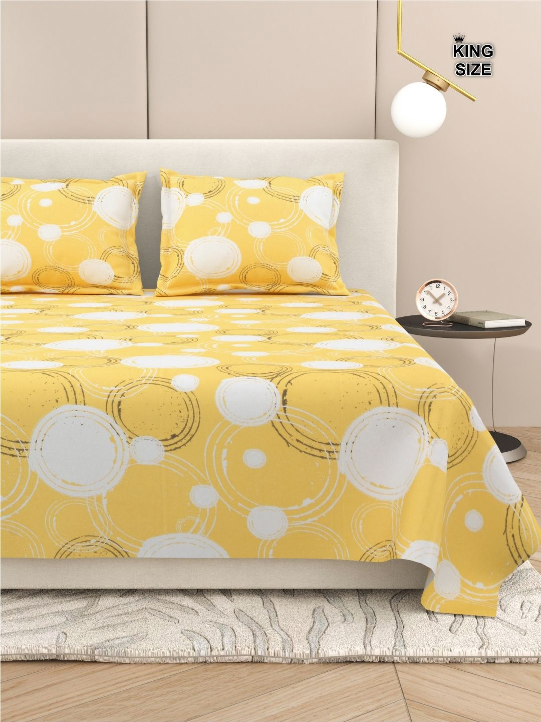 

DREAM WEAVERZ Abstract King Size Bedsheet With 2 Pillow Cover, Yellow