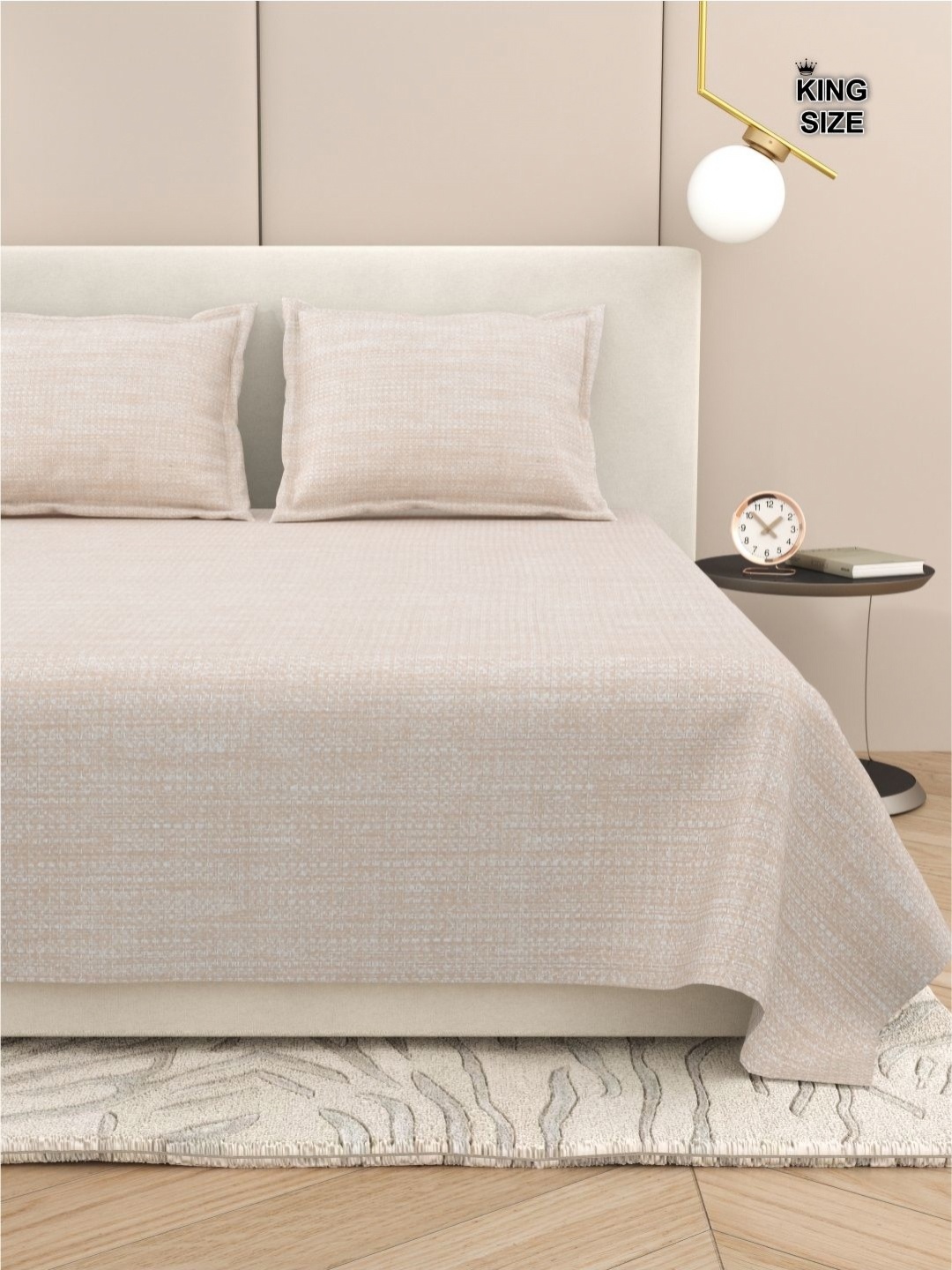 DREAM WEAVERZ Solid King Size Bedsheet With 2 Pillow Cover, Beige