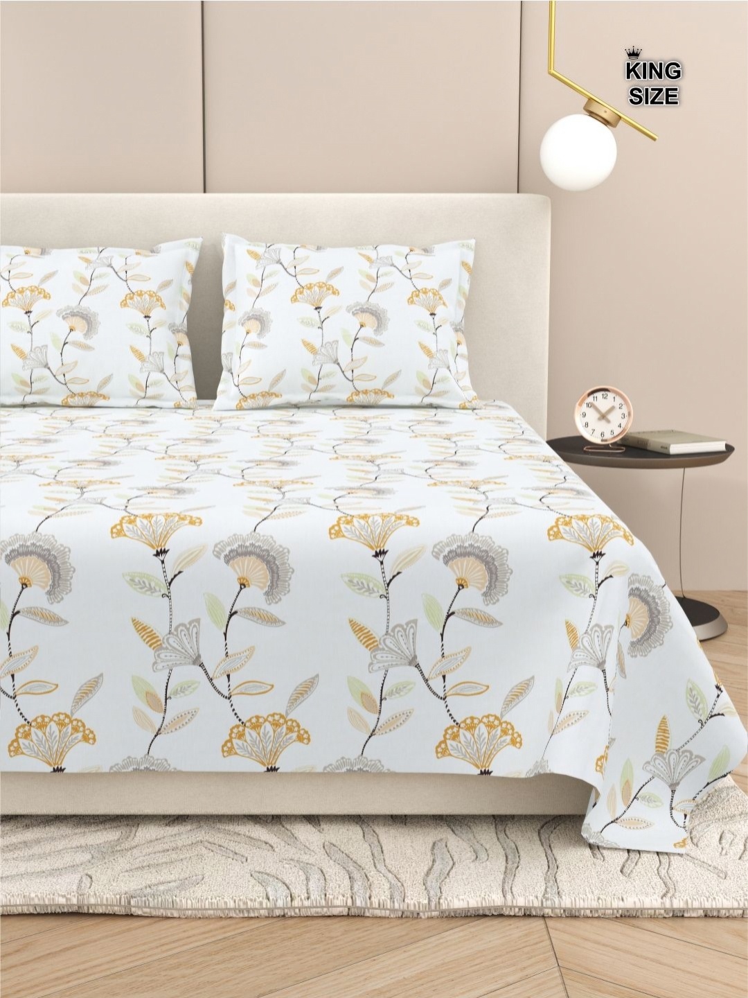 

DREAM WEAVERZ Floral King Size Bedsheet With 2 Pillow Cover, White