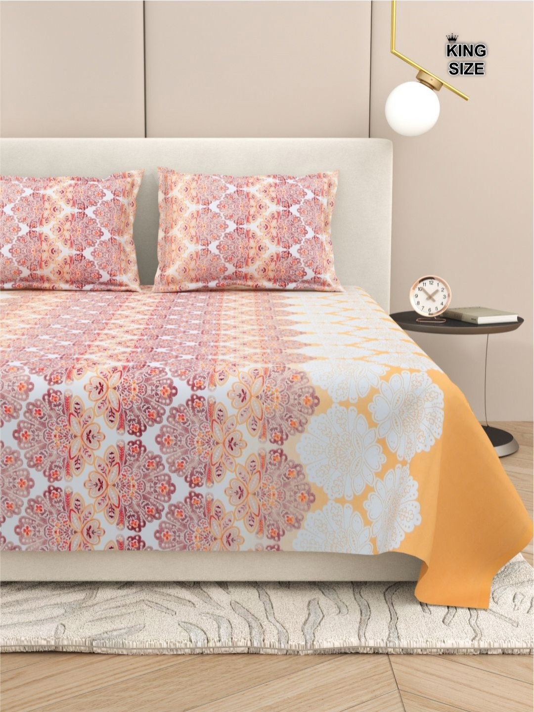 

DREAM WEAVERZ Conversational King Size Bedsheet With 2 Pillow Cover, White