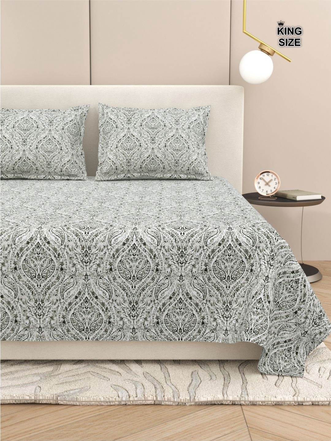 

DREAM WEAVERZ Ethnic Motifs King Size Bedsheet With 2 Pillow Cover, White