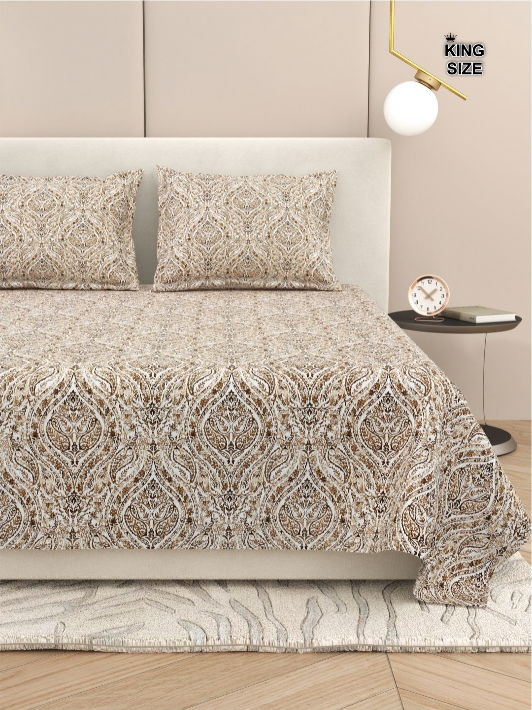 

DREAM WEAVERZ Ethnic Motifs King Size Bedsheet With 2 Pillow Cover, Brown