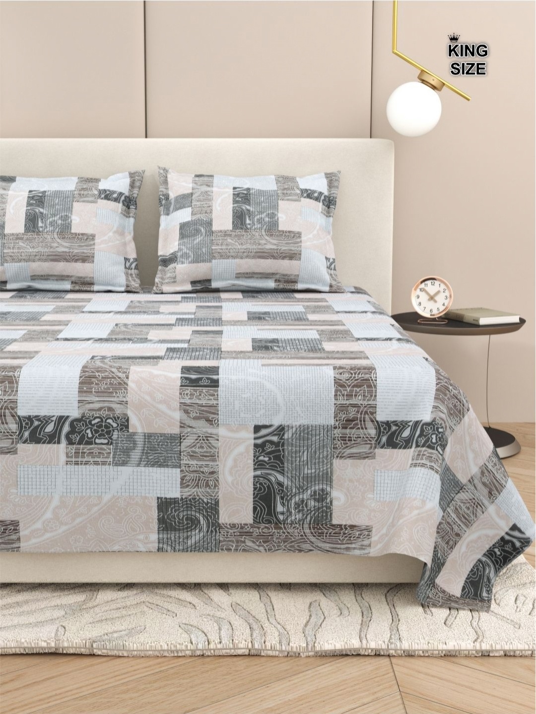 

DREAM WEAVERZ Abstract King Size Bedsheet With 2 Pillow Cover, White